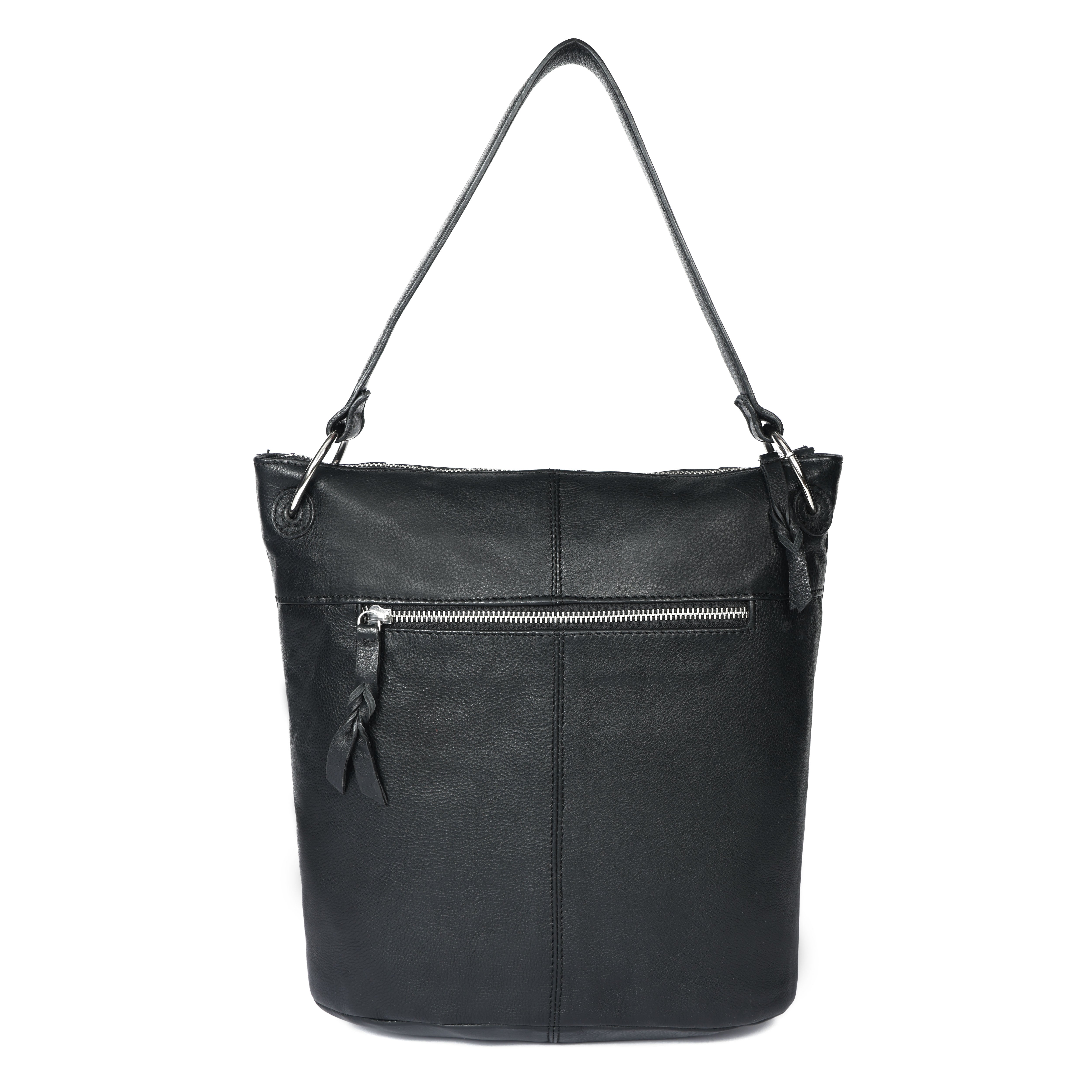 Premium Black Genuine Leather Sling Bag | Multi-Pocket & Adjustable Strap
