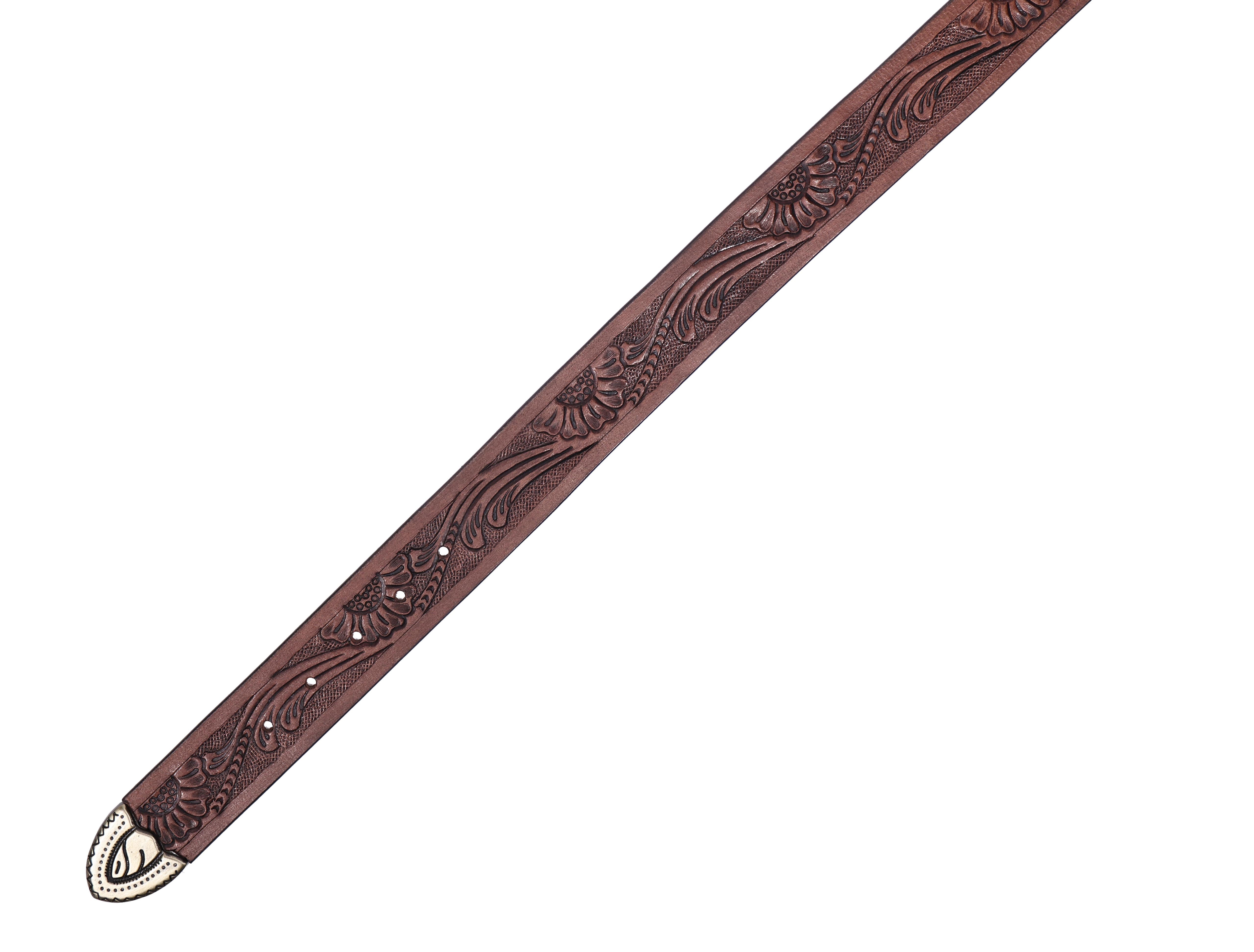 Genuine Leather Embossed Black Western Waist Accessory Ornate Buckle Tip