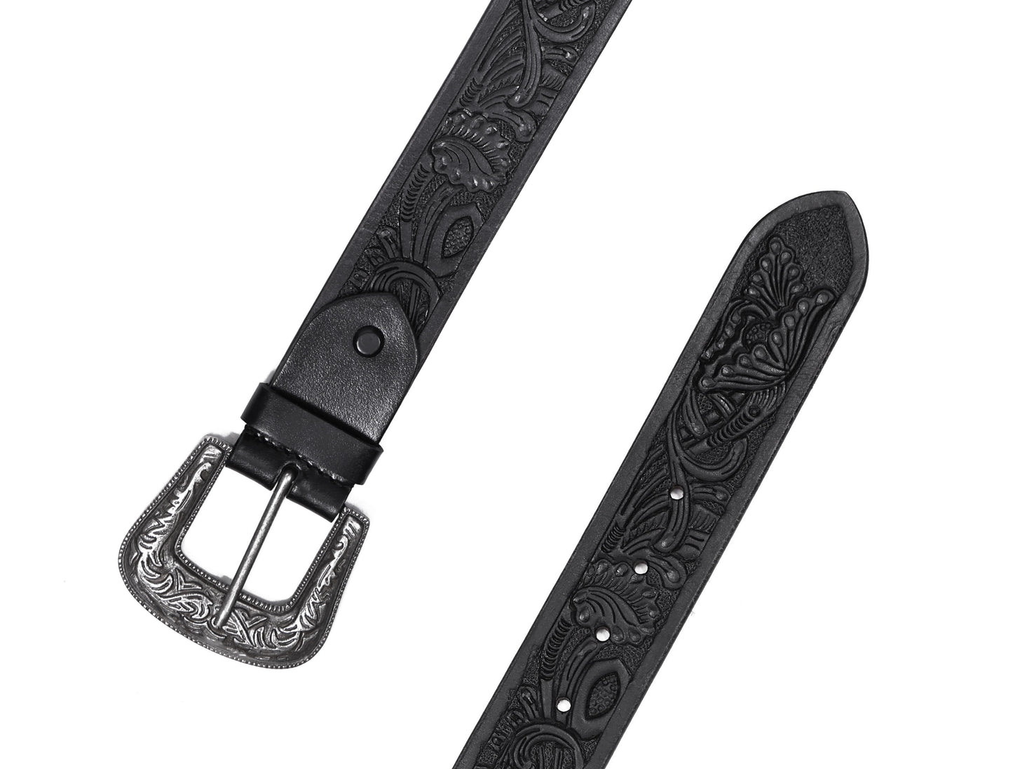 "Sophisticated Craftsmanship: Hand-Carved Black Leather Belts" Art: LB-815