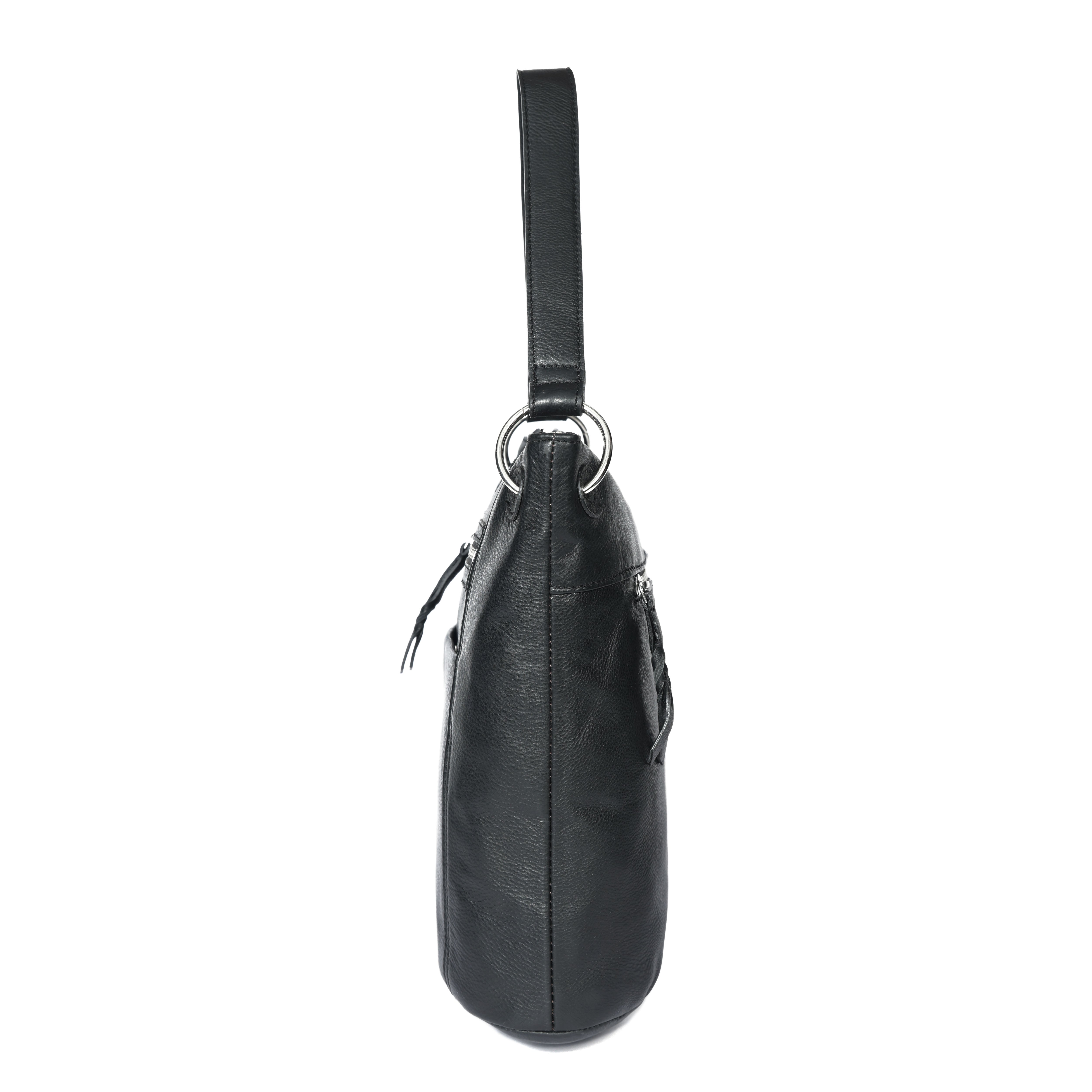 Premium Black Genuine Leather Sling Bag | Multi-Pocket & Adjustable Strap