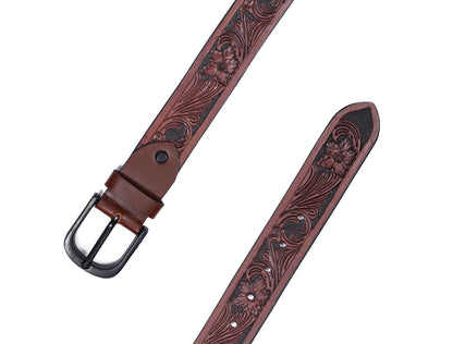 "Bespoke Elegance: Brown Hand Carving Leather Belt for Timeless Style" Art: LB-807