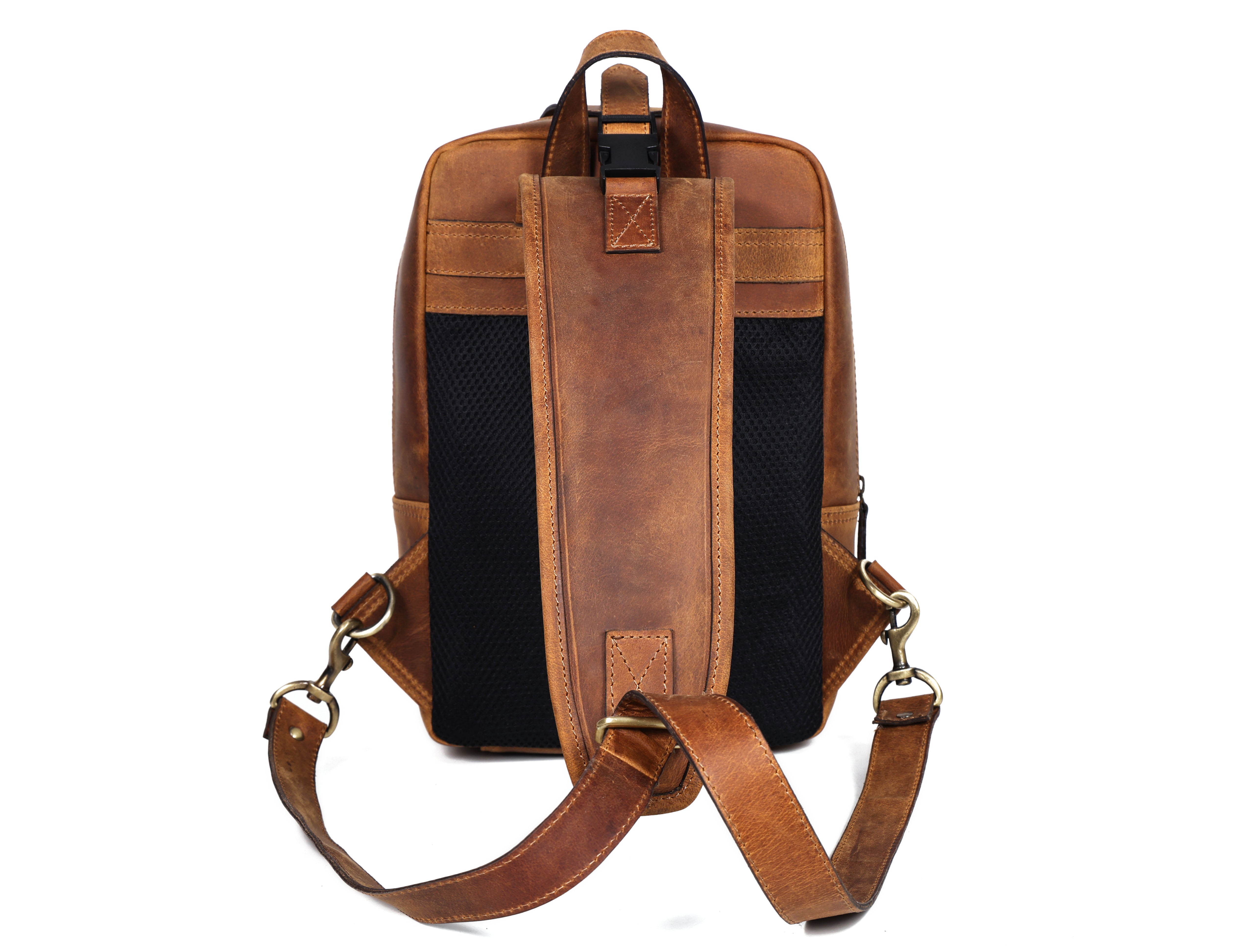 Premium Genuine Leather Crossbody Bag with Multiple Zip Pockets & Fixed Strap