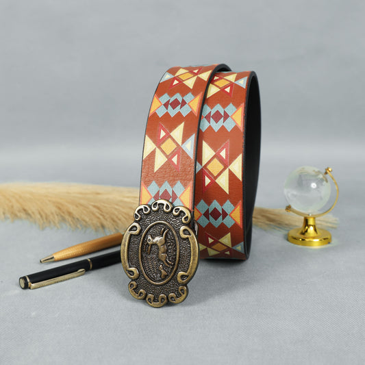 "Ironic Buckle Printing Belt – Trendy Statement Accessory for Bold Style".LB-889