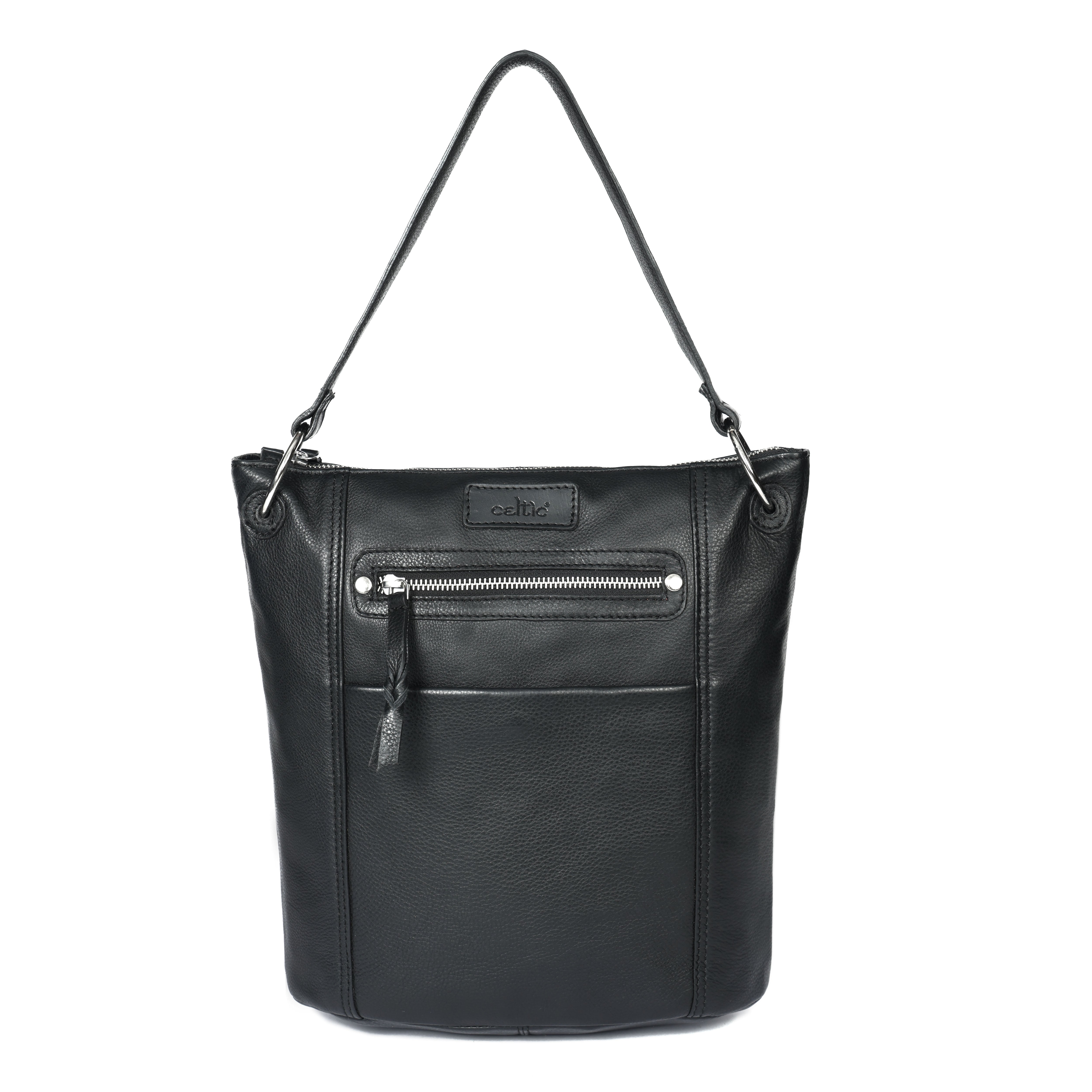 Premium Black Genuine Leather Sling Bag | Multi-Pocket & Adjustable Strap