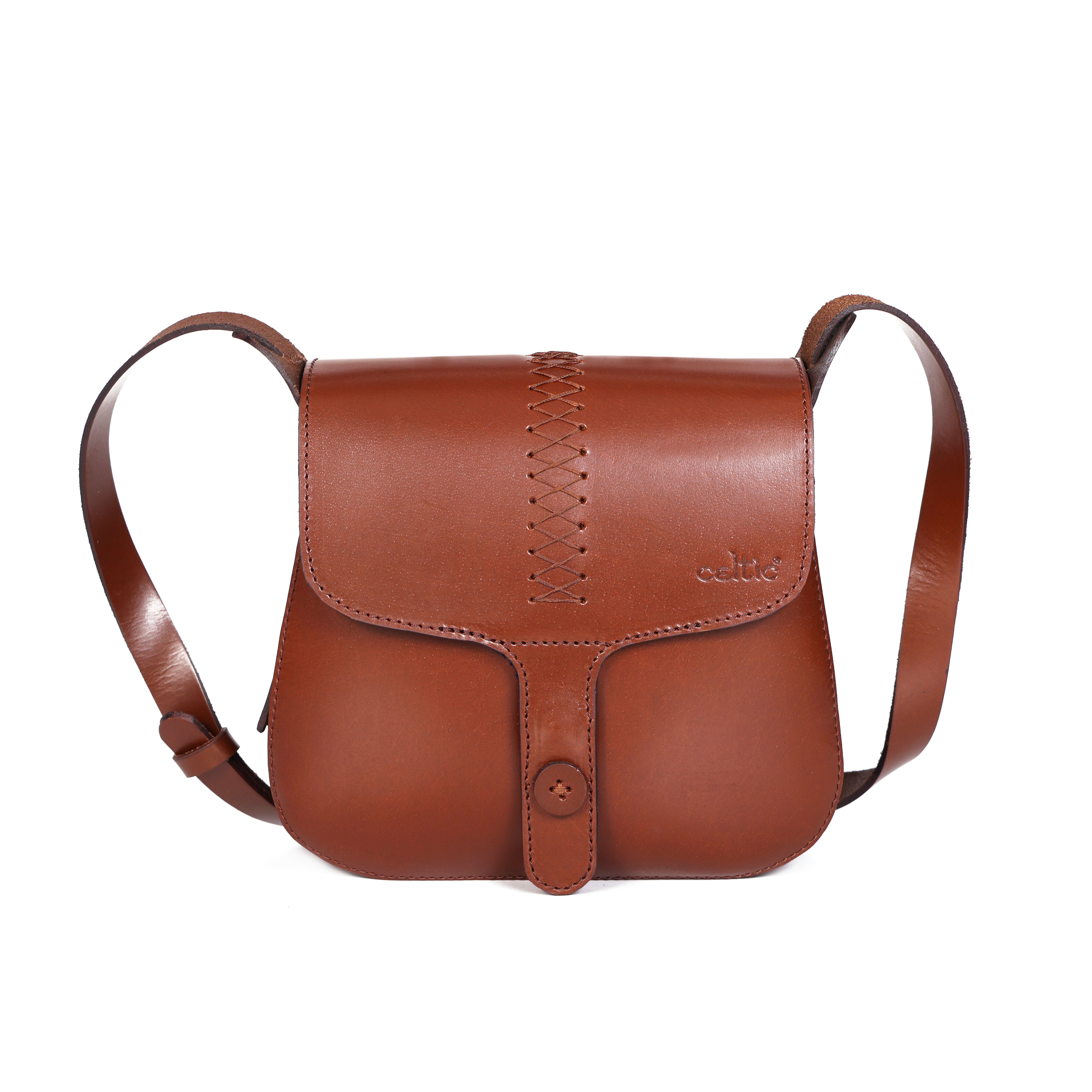 Premium Genuine Leather Sling Bag with Hand-Stitched Detail & Adjustable Strap