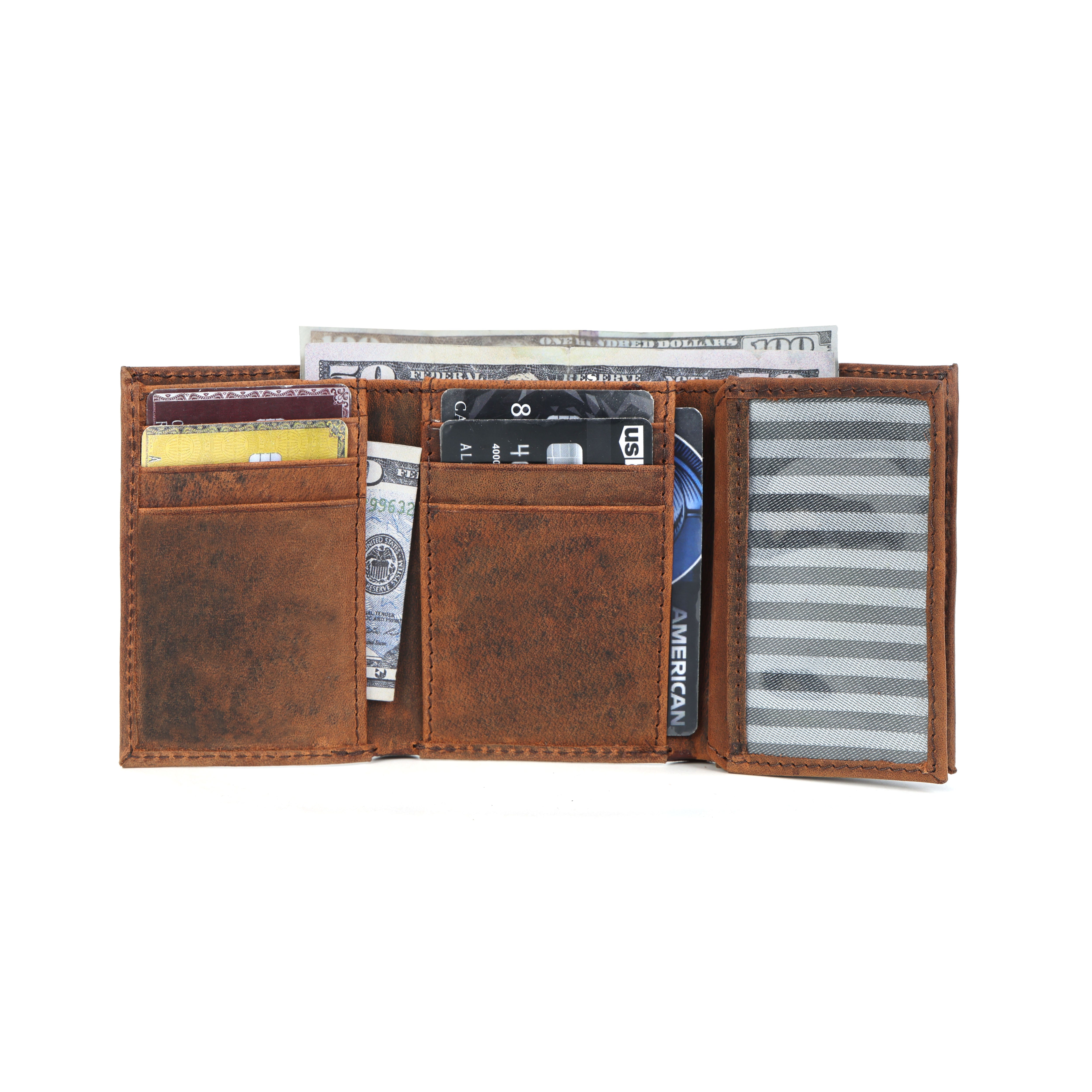 Premium Vintage Tri-Fold Genuine Leather Wallet | Export Quality | Multi-Card & ID Holder