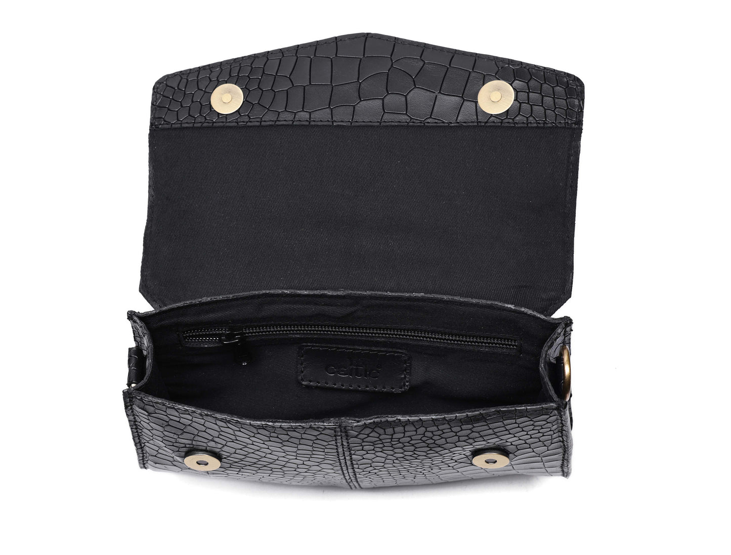 Chic Elegance: Black Deep Croco Leather Crossbody Bag. - CELTICINDIA