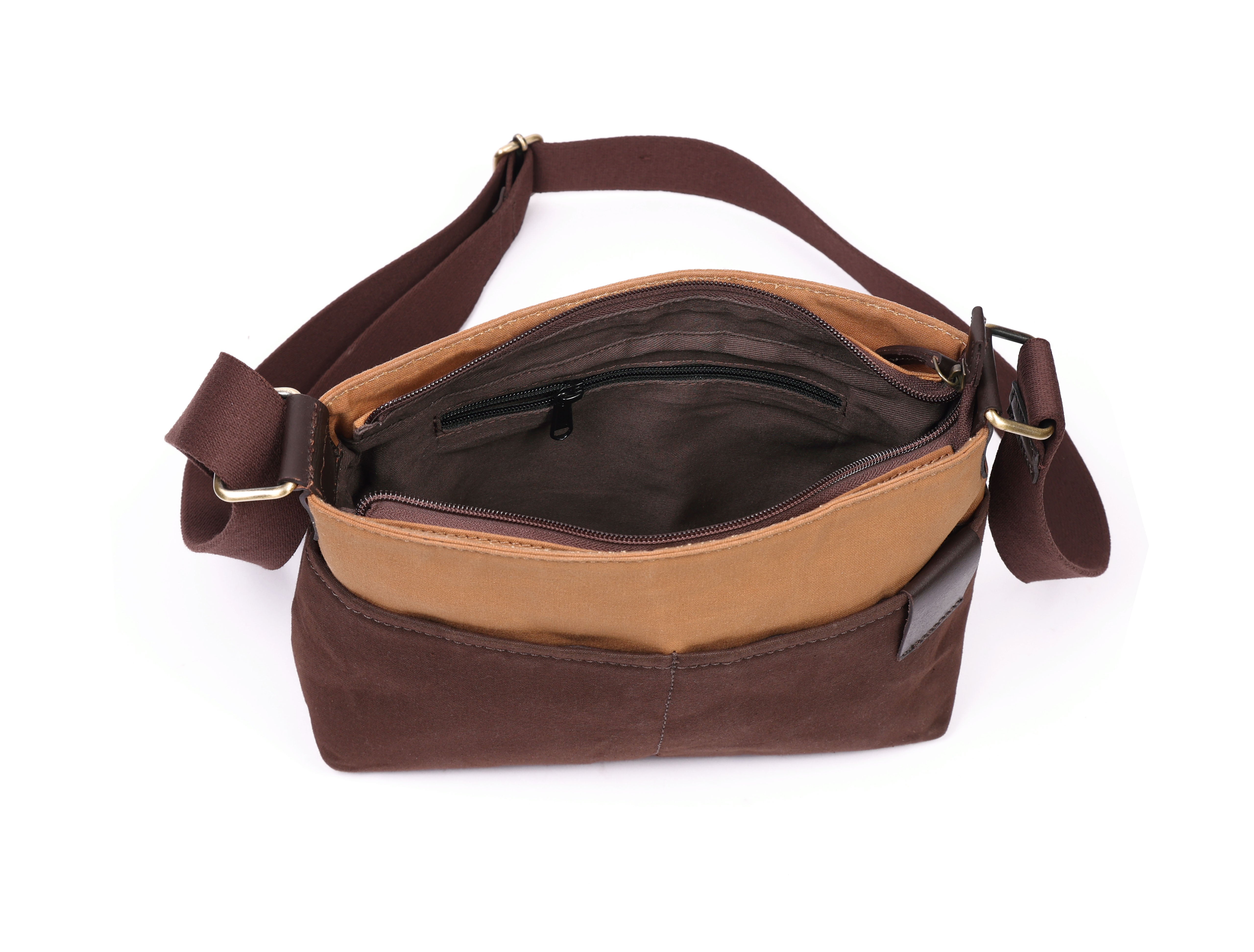 Premium Export Quality Canvas & Leather Crossbody Sling Bag with Multiple Zip Pockets | Travel Everyday Use