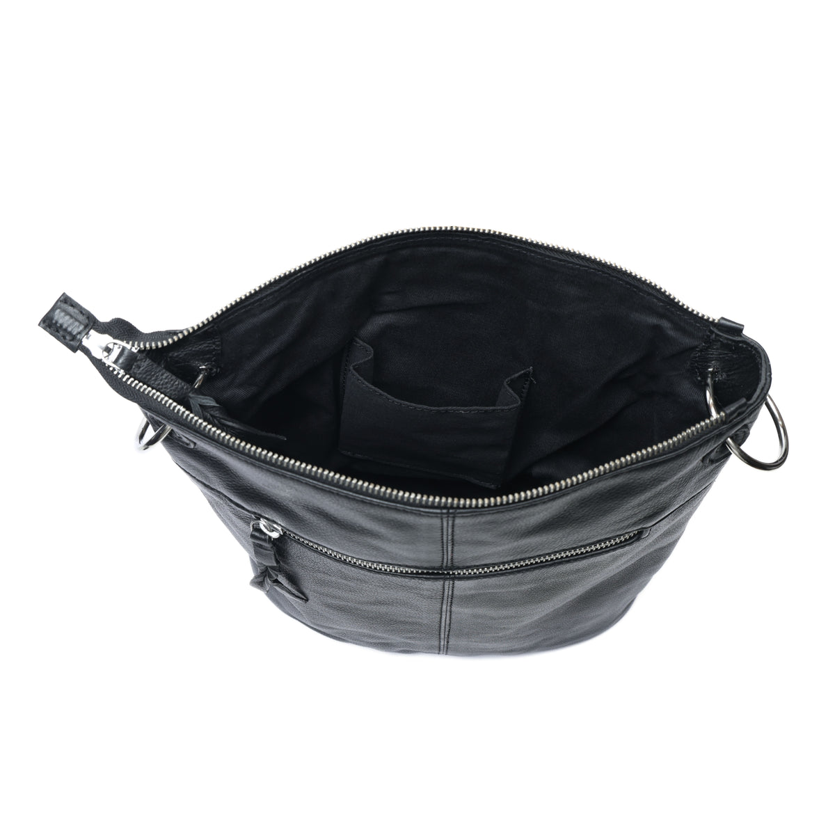 Premium Black  Leather Large Crossbody Shoulder Bag with Zip Pocket & Adjustable Strap