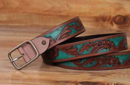 Carved Belt & Braided Wallet Combo