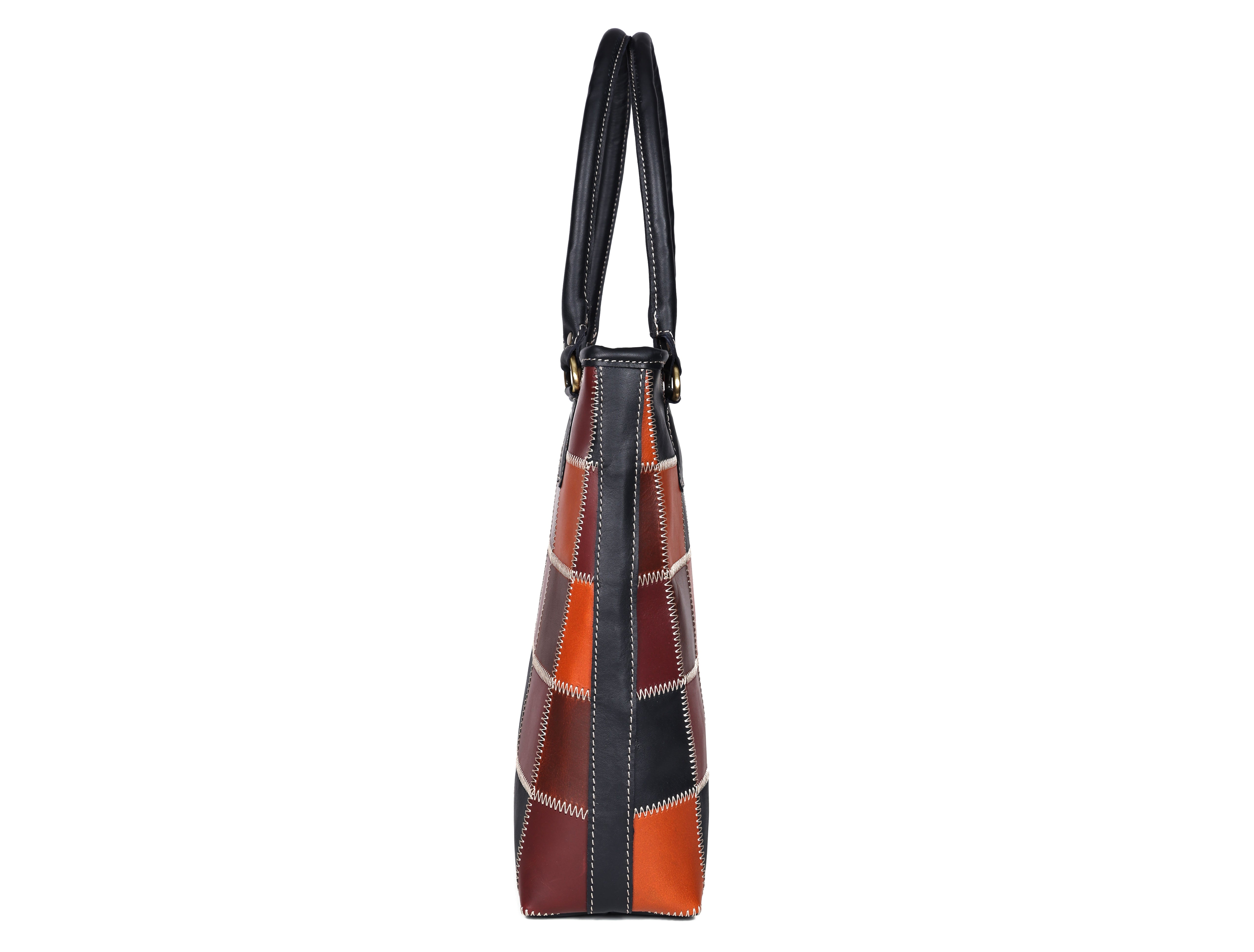 Premium Patchwork Leather Tote Bag for Women  Multi-Tone Handcrafted Carryall