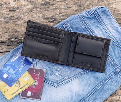 Handmade Black Leather Wallet - Uniquely Crafted Elegance - CELTICINDIA