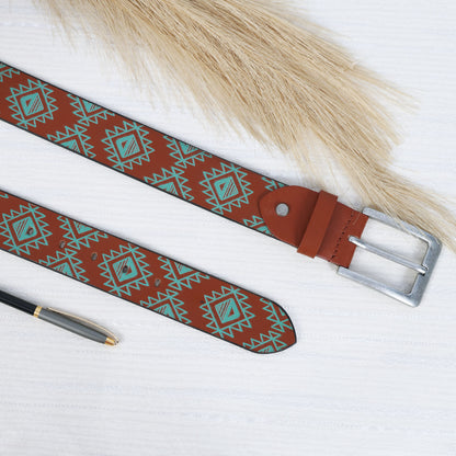 Men's Brown Printed Leather Belt with Polished Silver Buckle – Stylish & Durable.LB-891