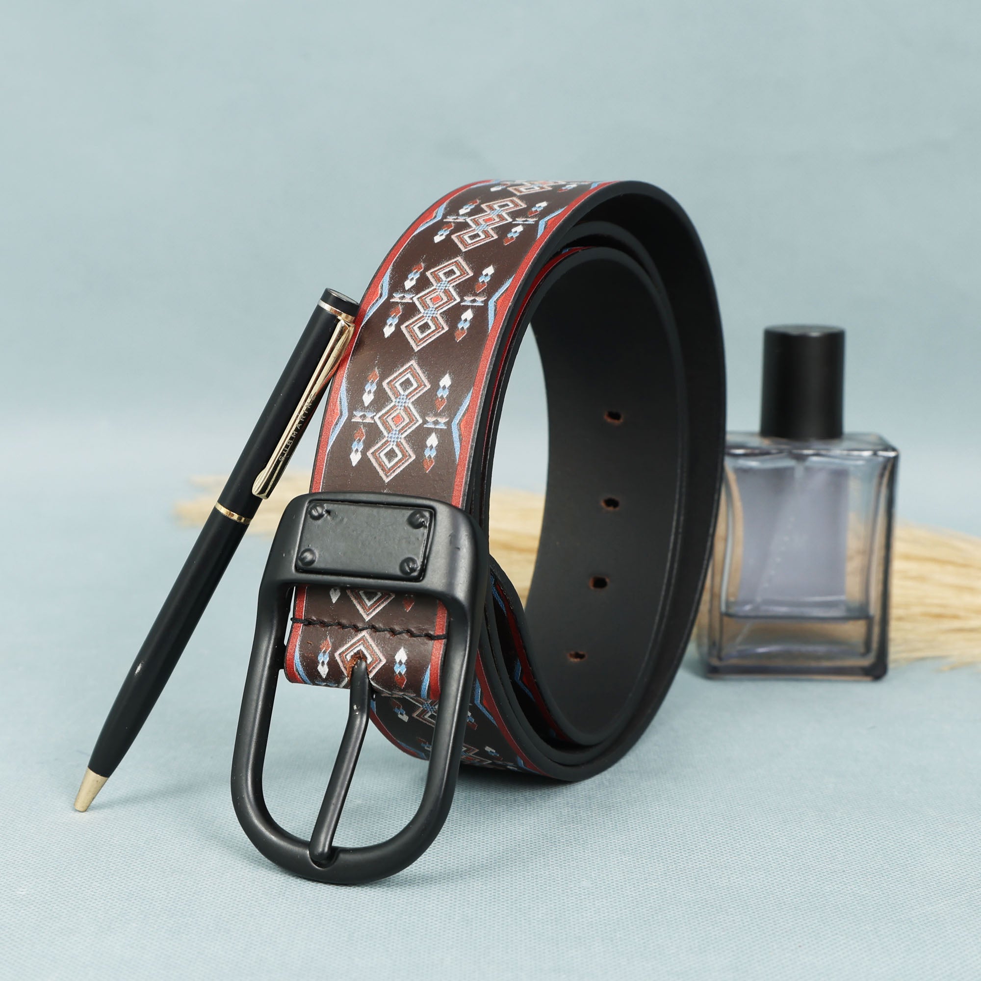 Leather Wallet & Printed Belt Combo Premium Gift Set for Men