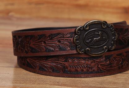 "Hand-Carved Leather Belts: Timeless Elegance"  Art: LB-809