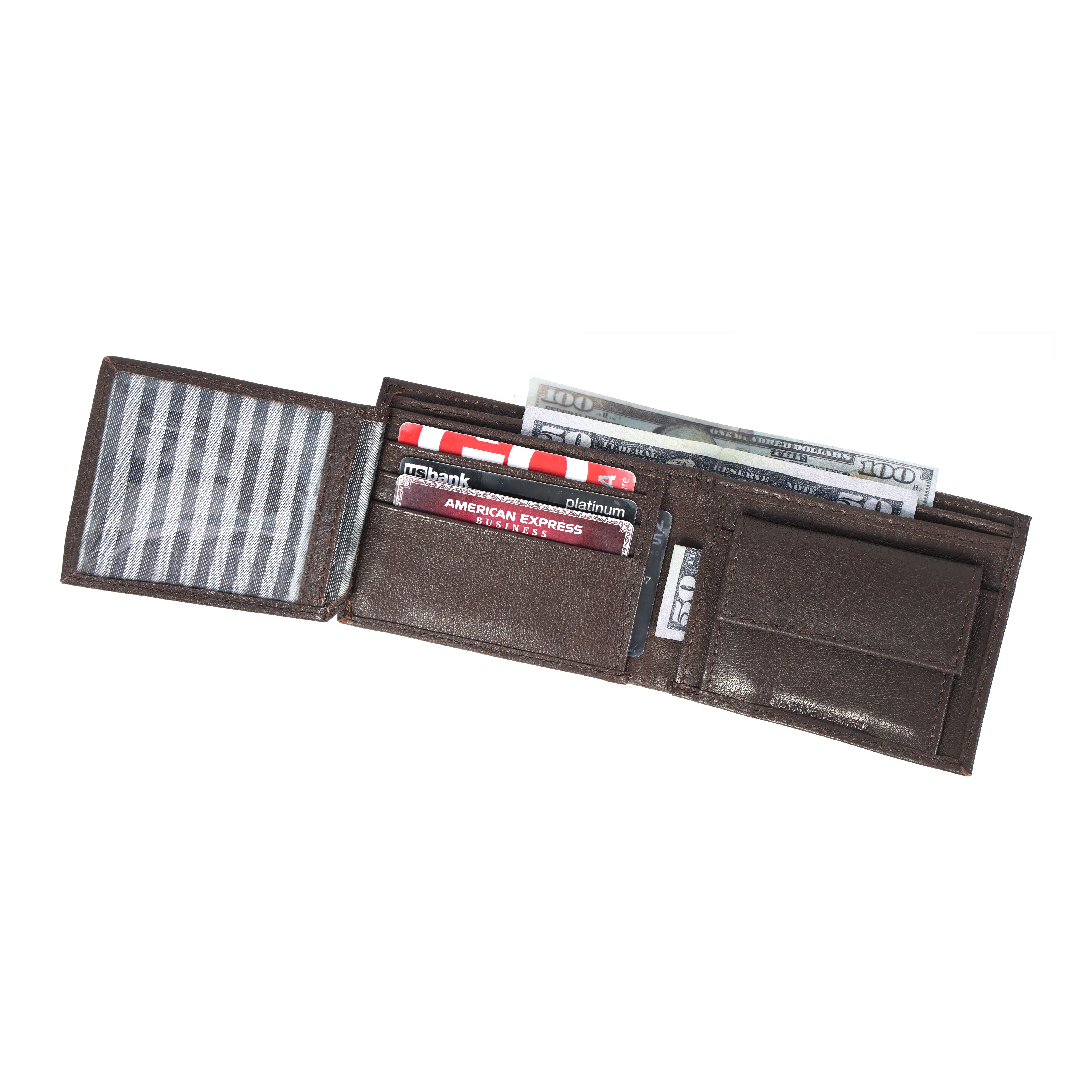 Premium Genuine Leather Bi-Fold Wallet with Flip ID Window