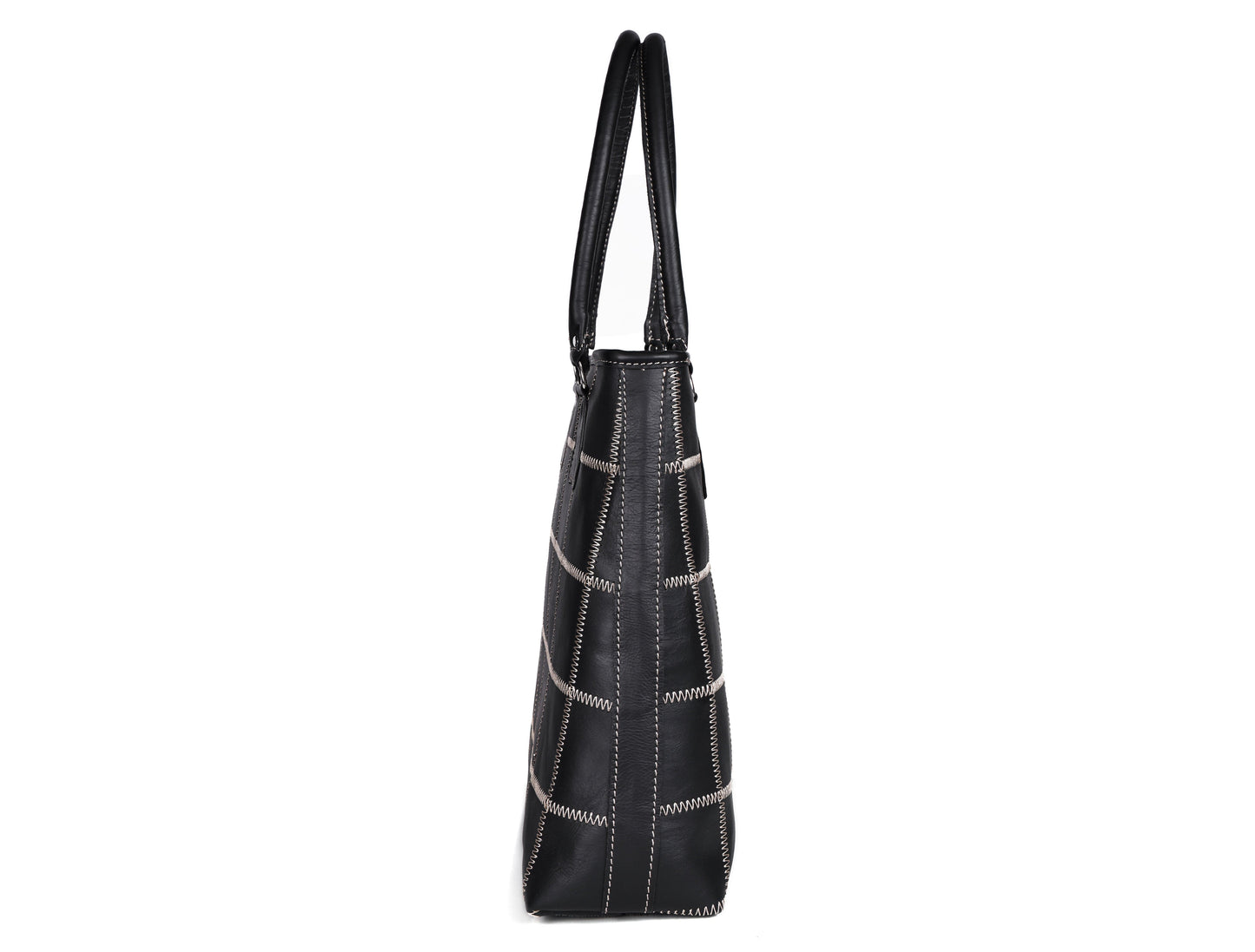 "Chic Contrast: Black Tote Bag with White Stitching for Timeless Style" Art: BG-1142-Z