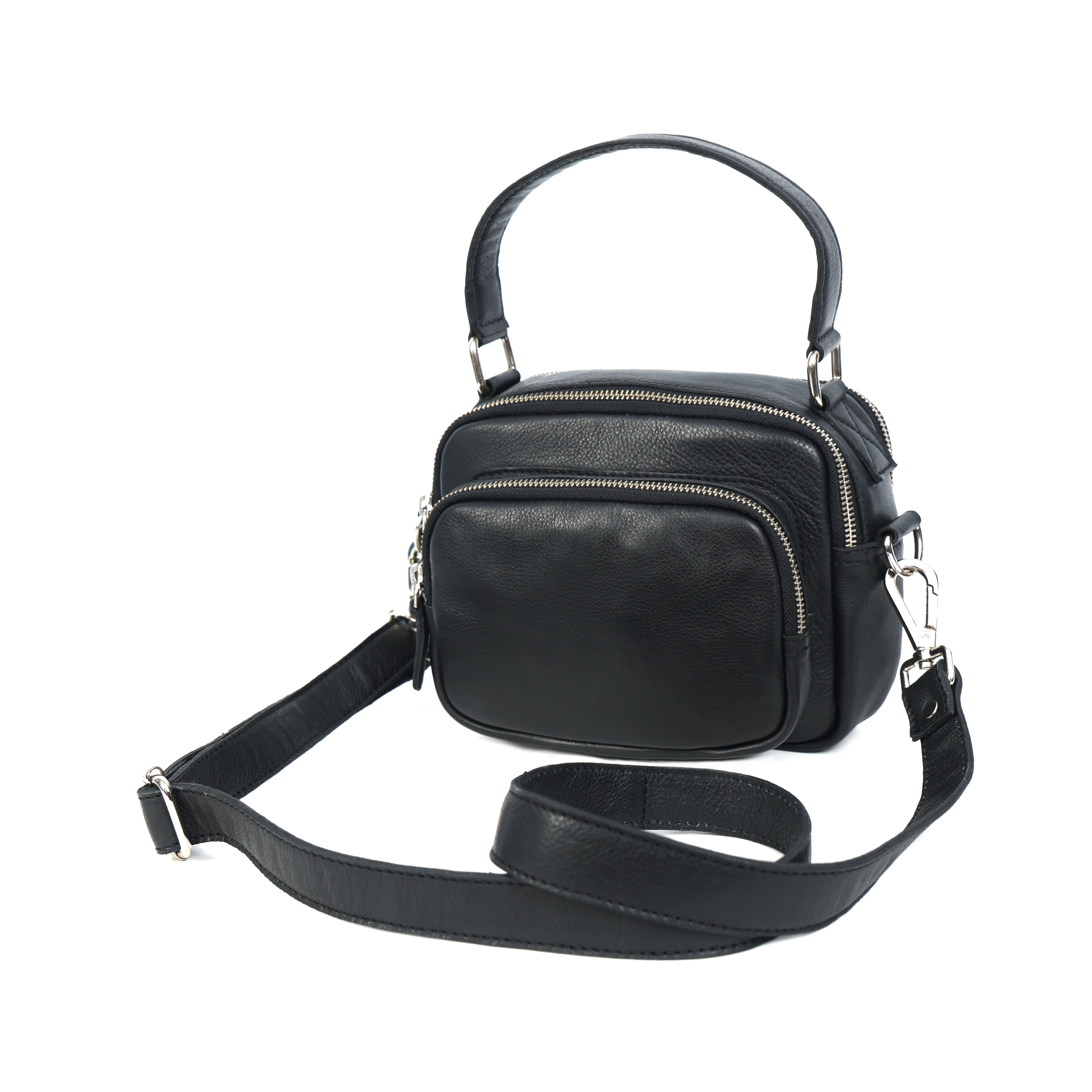 Premium Export Quality Genuine Leather Crossbody Bag with Dual Zip Pockets & Strap