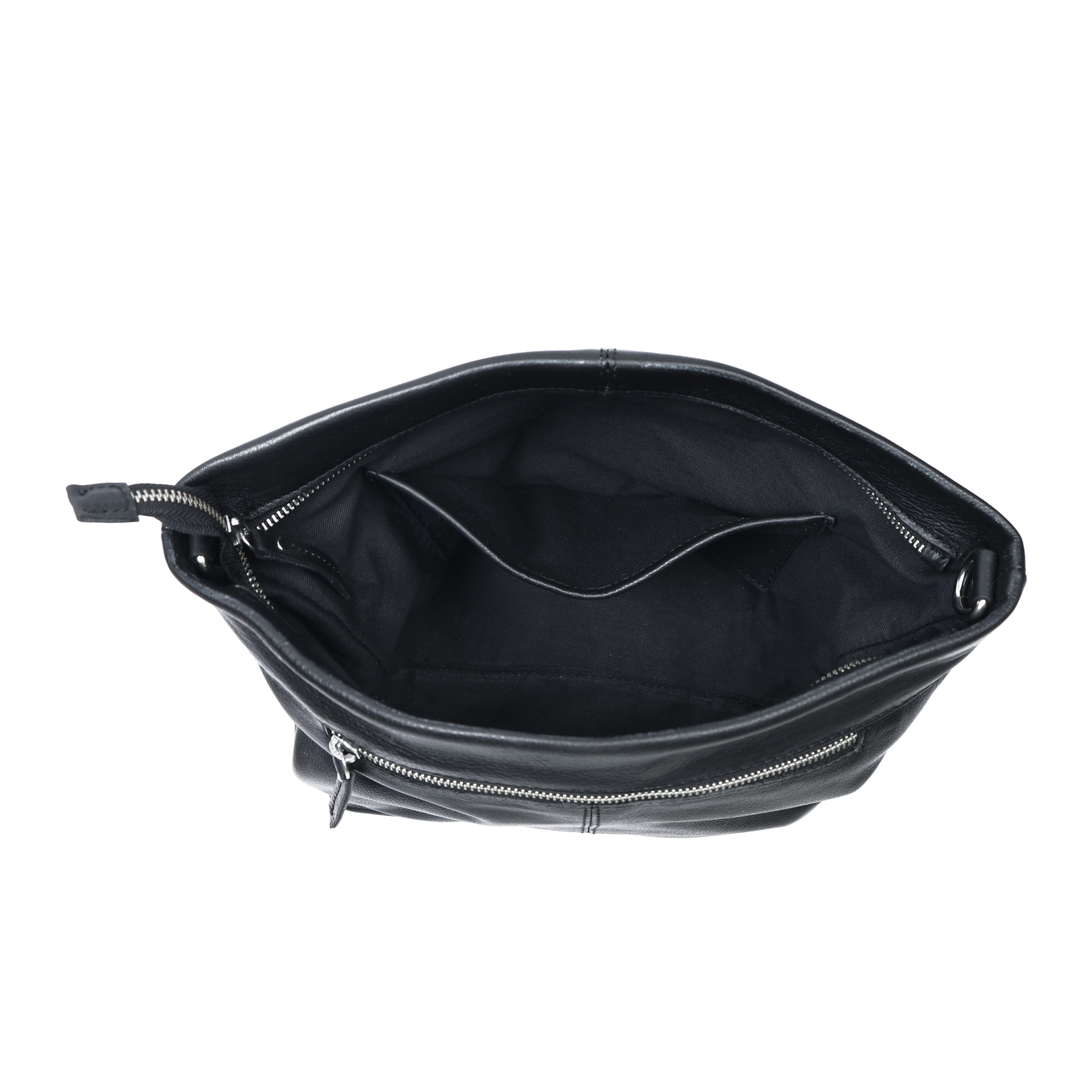 Premium Black Genuine Leather Sling Bag | Multi-Pocket & Adjustable Strap
