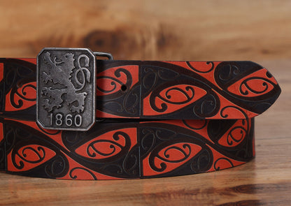 "Bold & Bright: Leather Orange Printing Belts for Statement Style" Art: LB-820