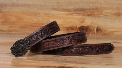 "Hand-Carved Leather Belts: Timeless Elegance"  Art: LB-809