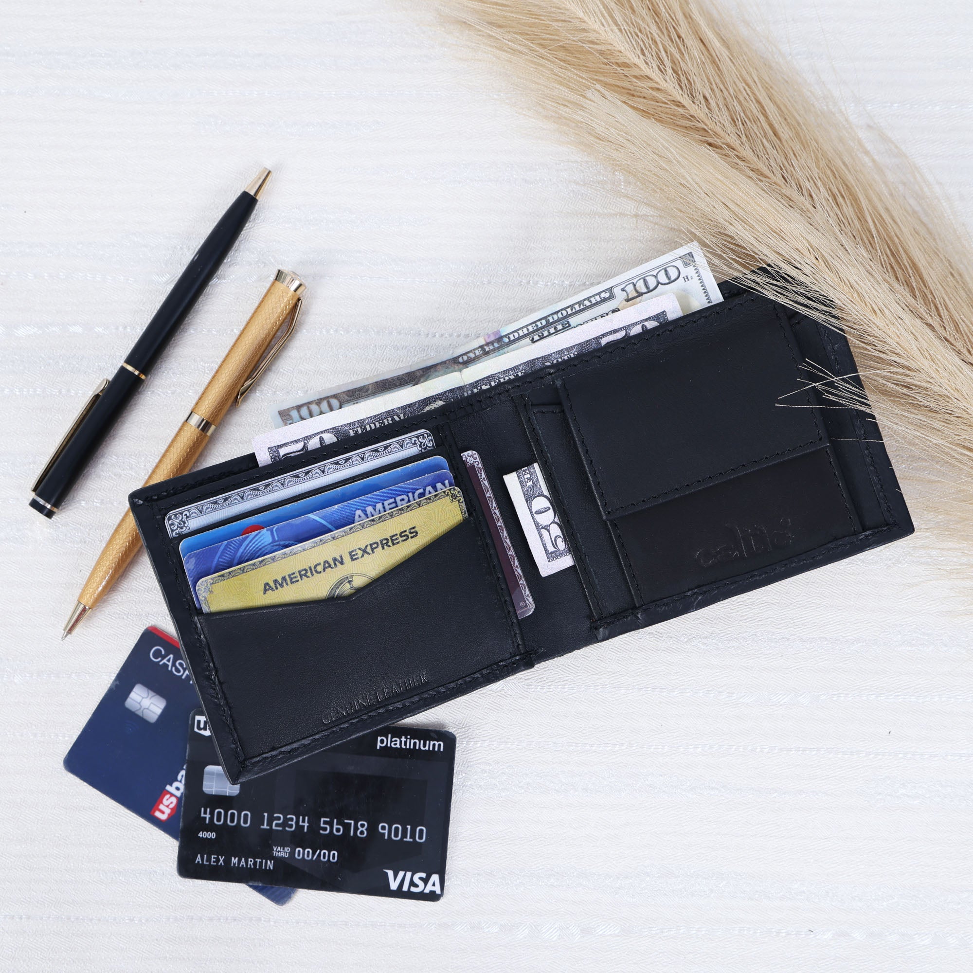 Celtic Genuine Leather Bi-Fold Wallet with Coin Pocket Black