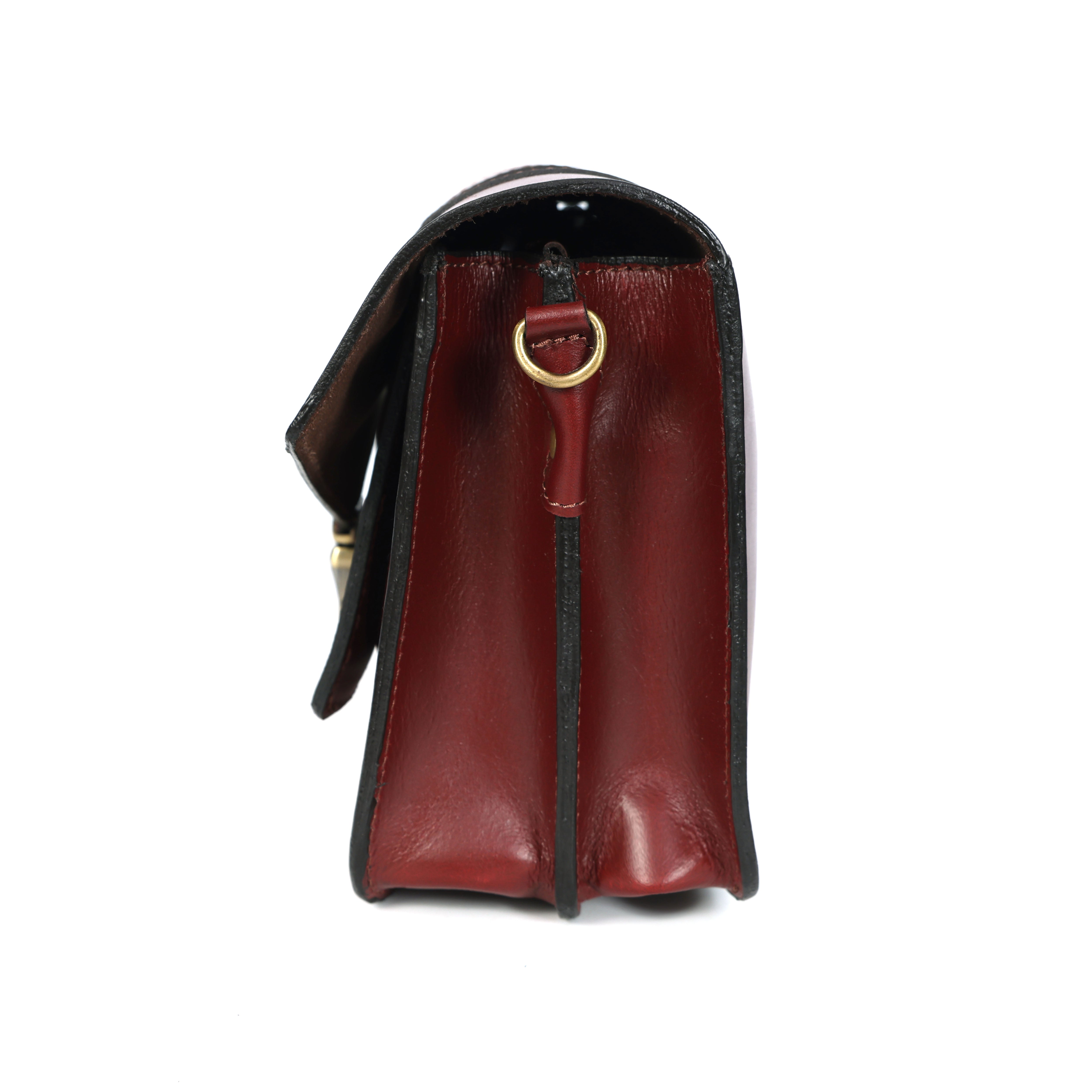 Premium Export Genuine Leather Crossbody Satchel Bag with Lock Closure & Adjustable Strap