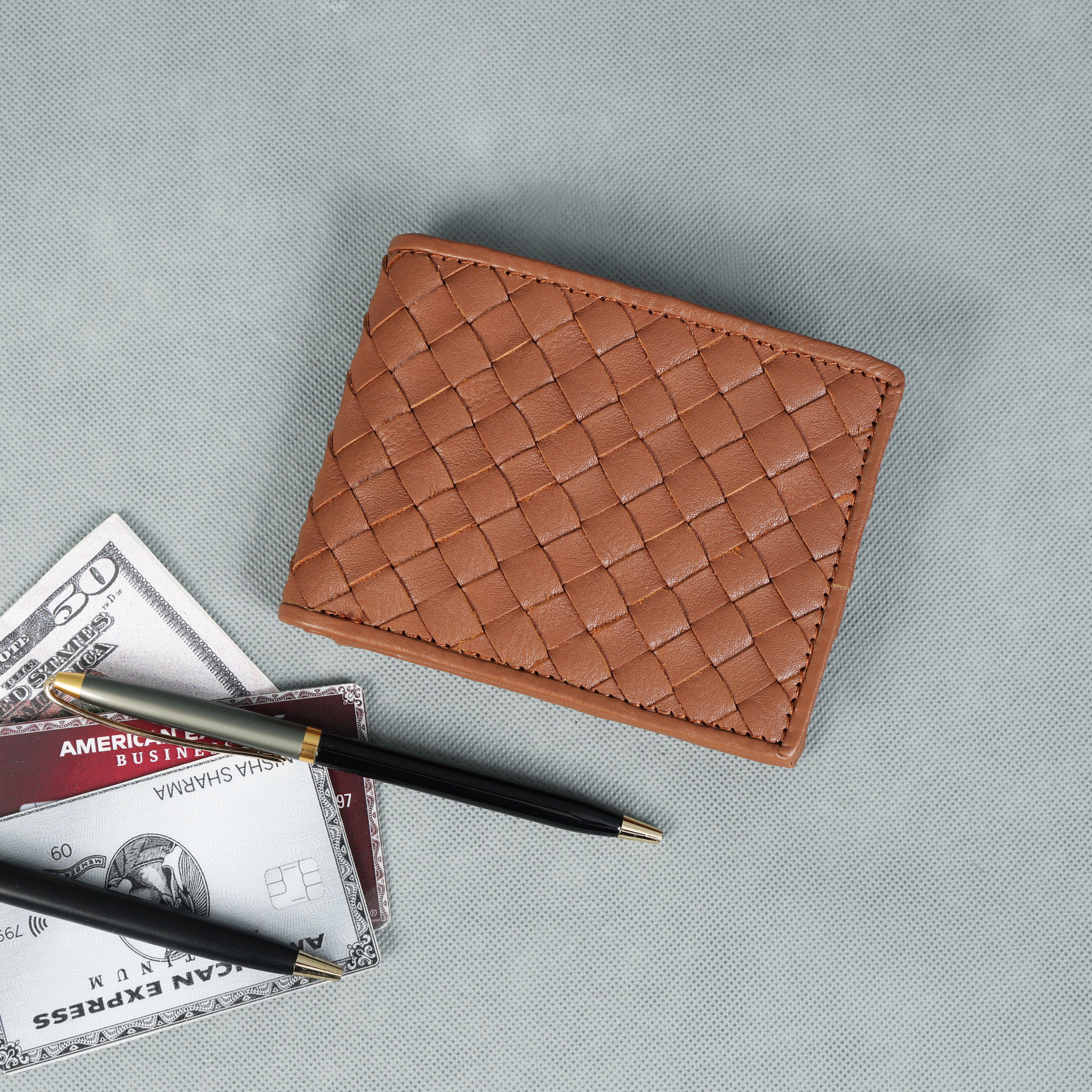 Premium Printed Tan Leather Belt & Woven Wallet Combo for Men | Ethnic Designer Casual Gift Set