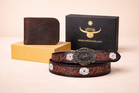 Artisan Brown Tooling Belt + Dual-Tone Wallet Gift Combo