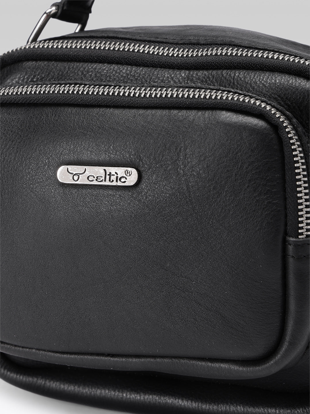 Premium Genuine Leather Crossbody Bag with Dual Zip Pockets & Strap