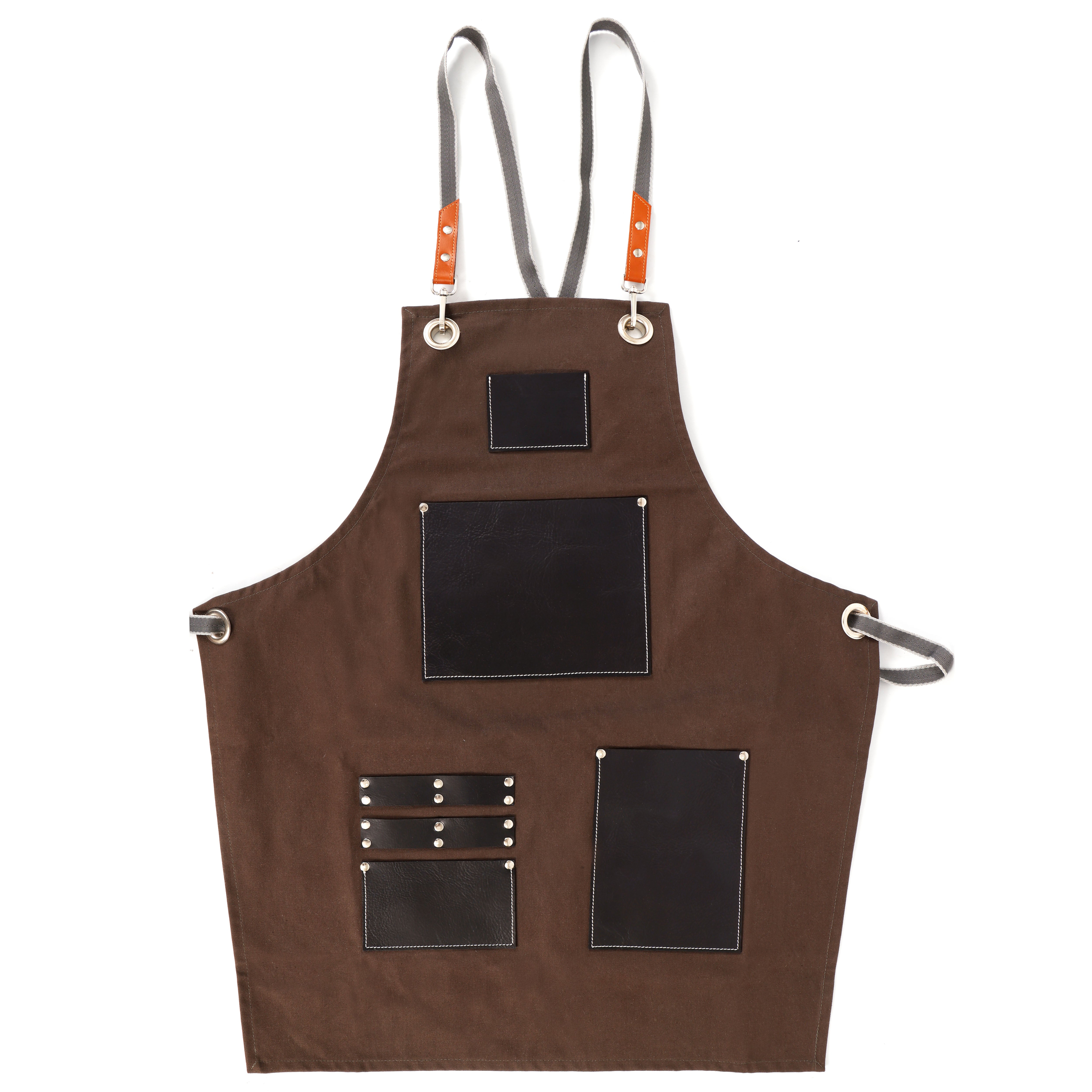 Premium Genuine Leather & Canvas Bib Apron – Brown & With Tie Strap