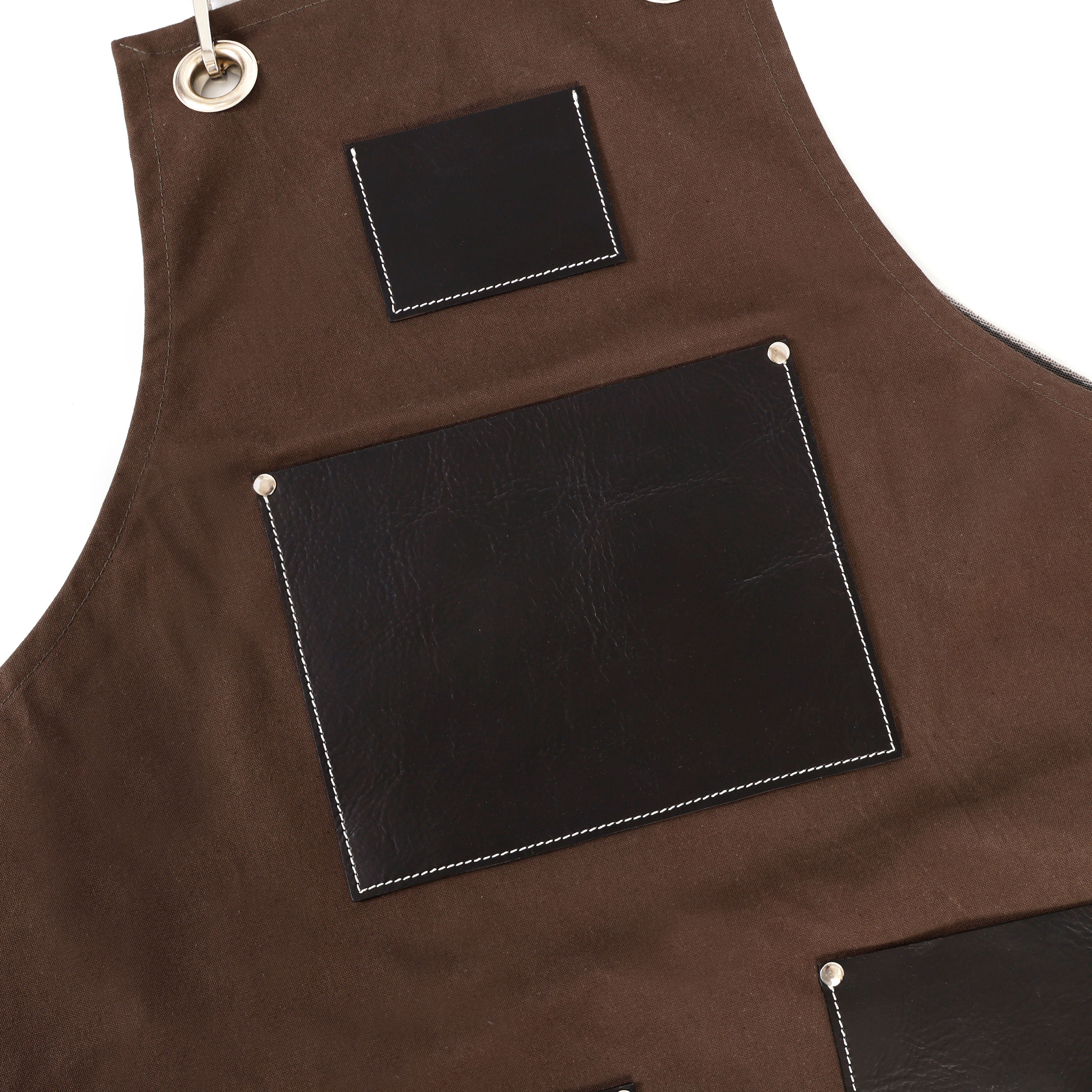 Premium Genuine Leather & Canvas Bib Apron – Brown & With Tie Strap
