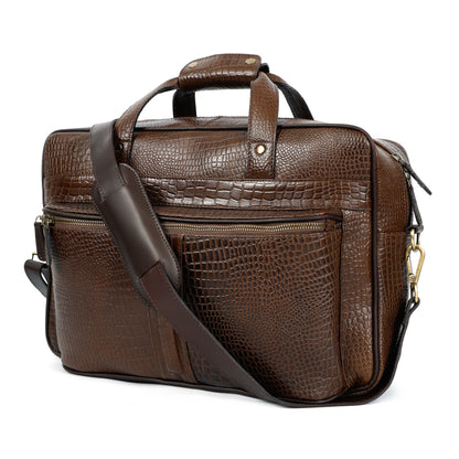 Croc Textured Leather Professional Laptop & Document Bag