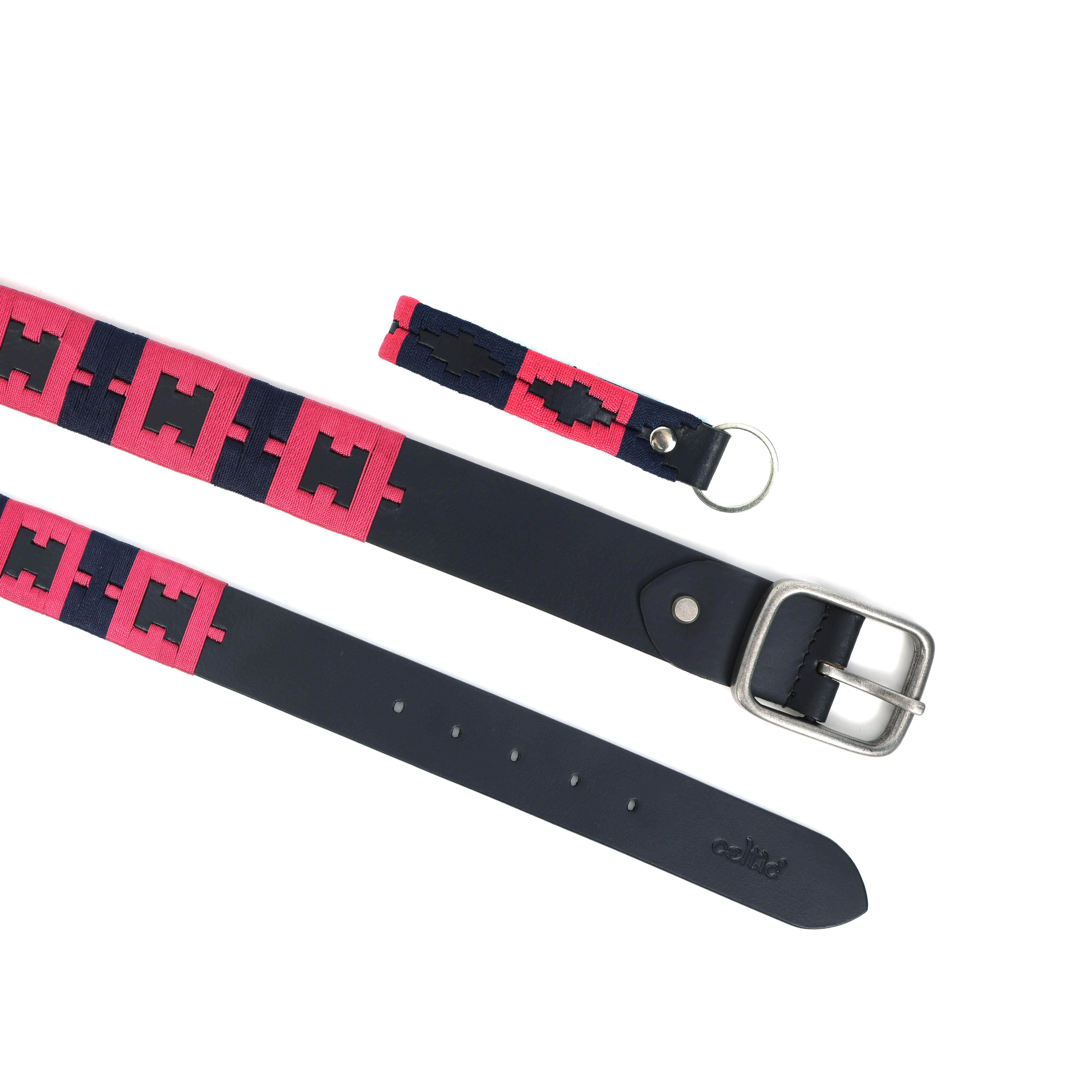New Premium Leather Woven Fabric Belt with Matching Key Ring. LB-862