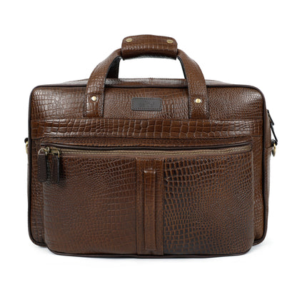 Croc Textured Leather Professional Laptop & Document Bag