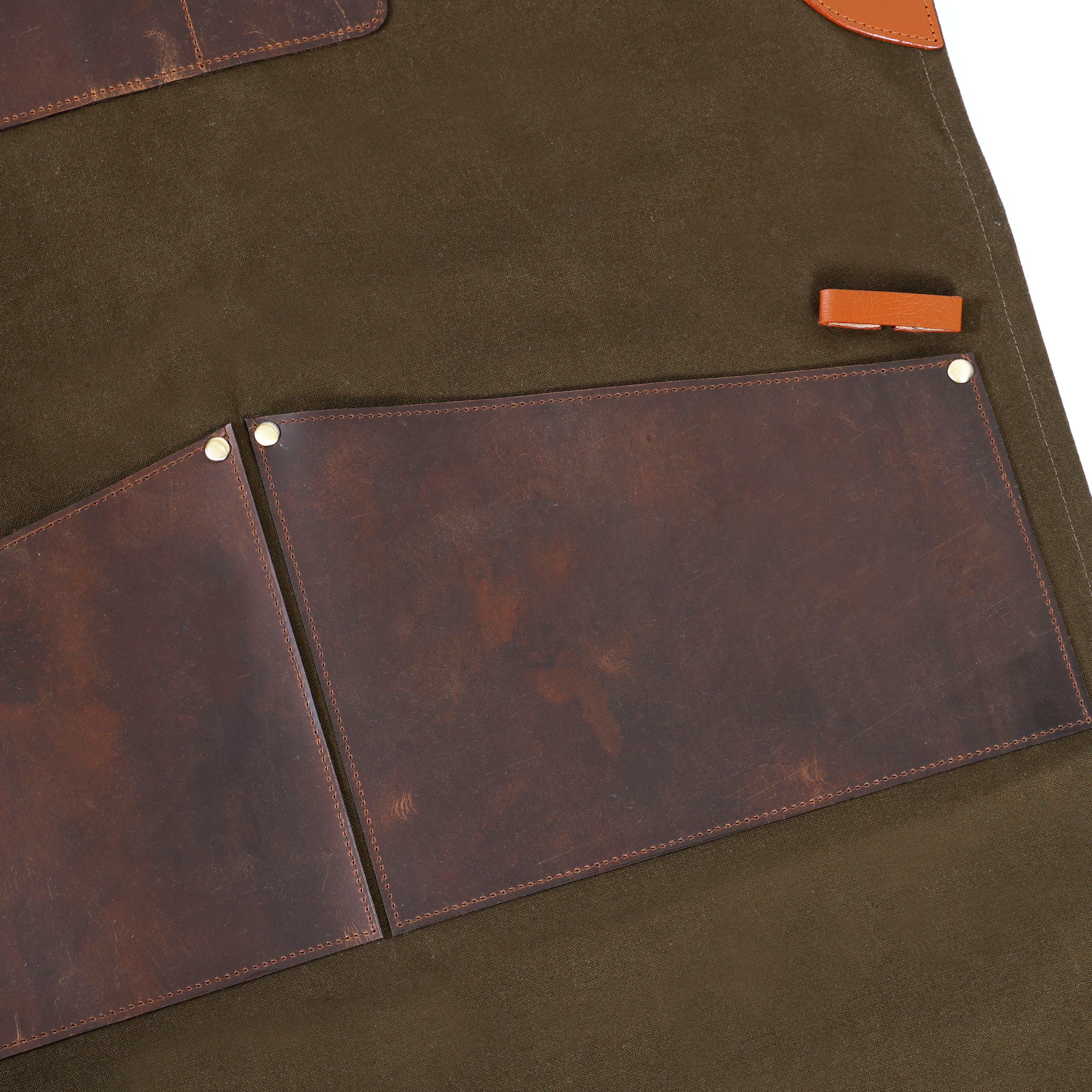 Premium Genuine Leather & Canvas Bib Apron – Brown & Green Buckle Design