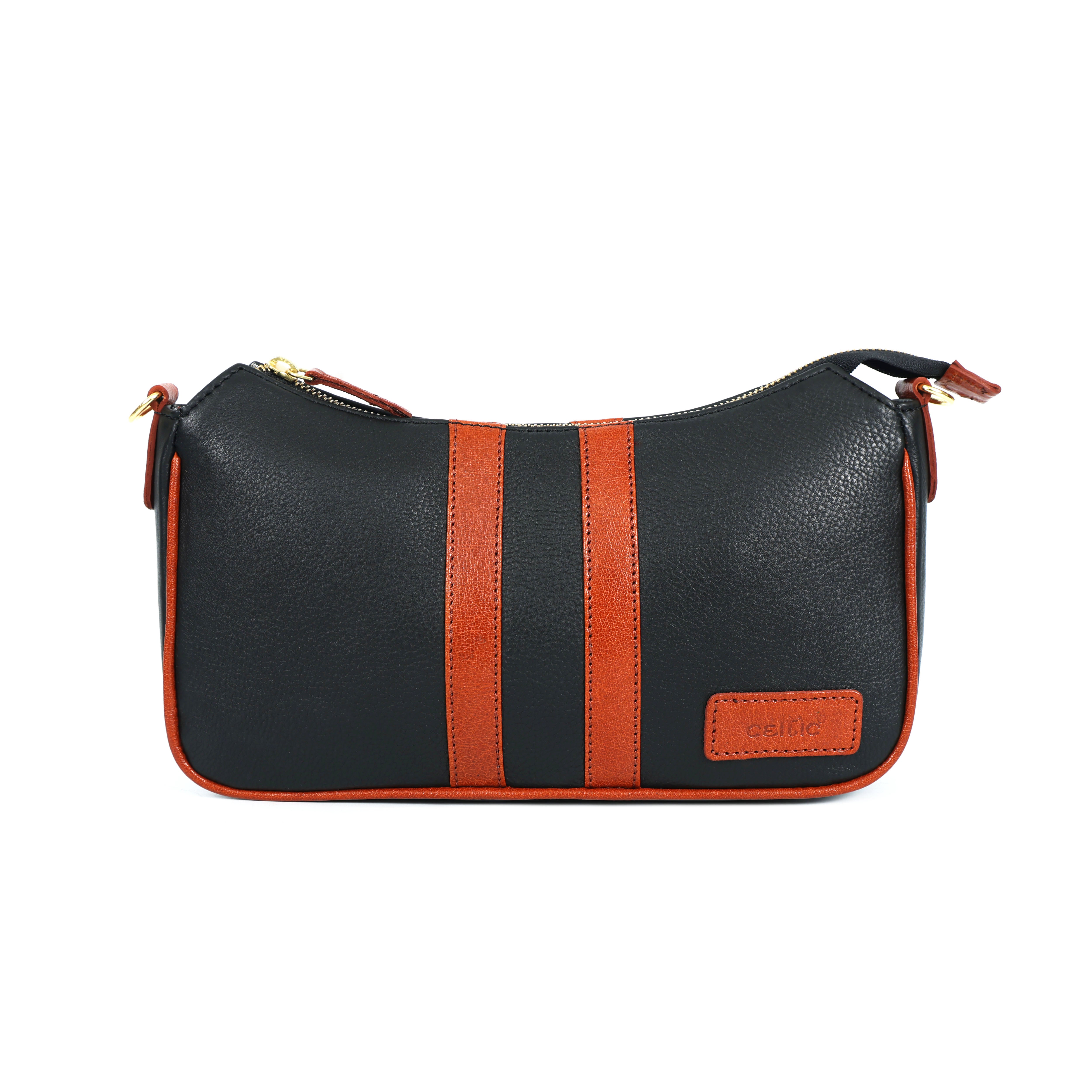 Black & Tan Leather Saddle Sling Bag  Compact Designer Crossbody