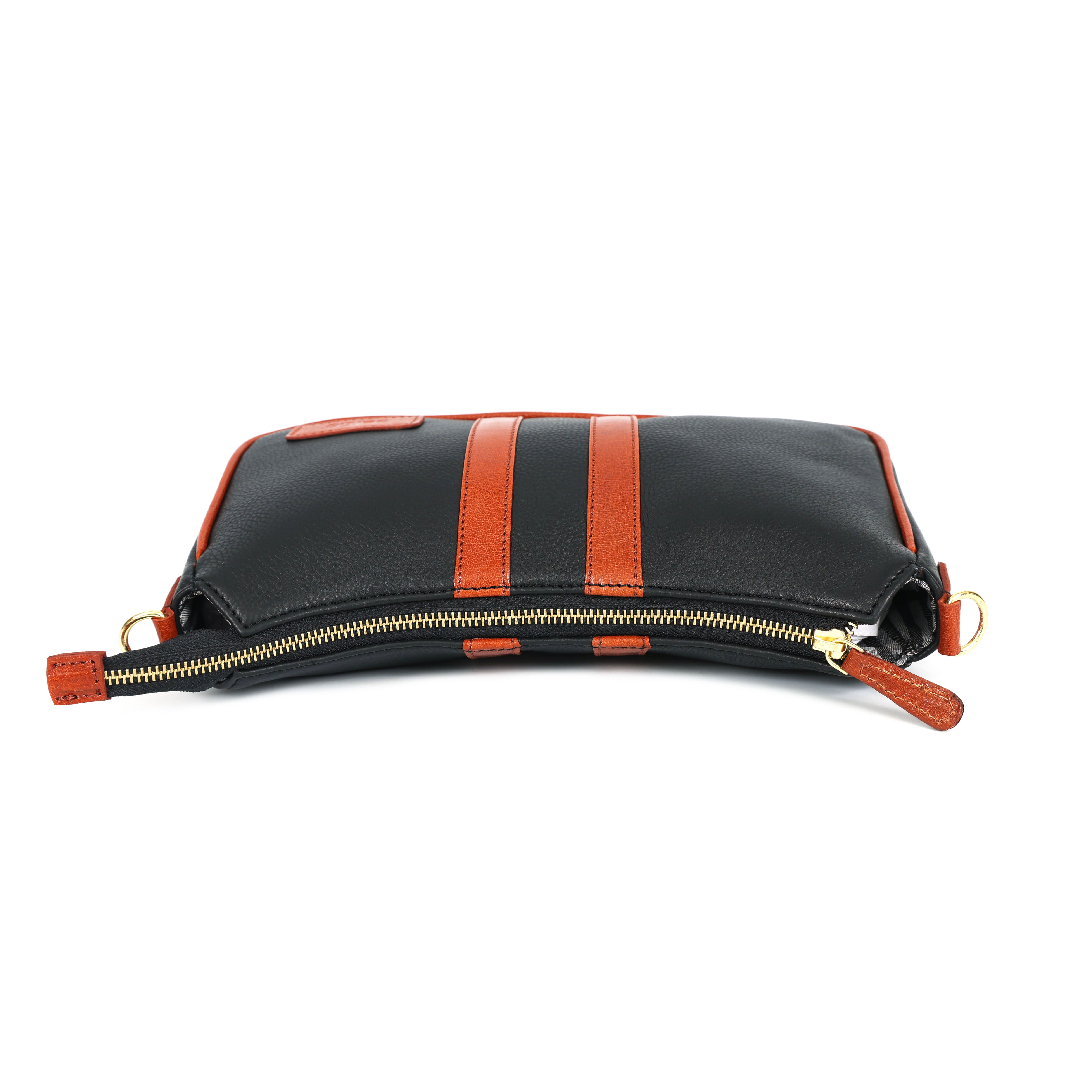 Black & Tan Leather Saddle Sling Bag  Compact Designer Crossbody