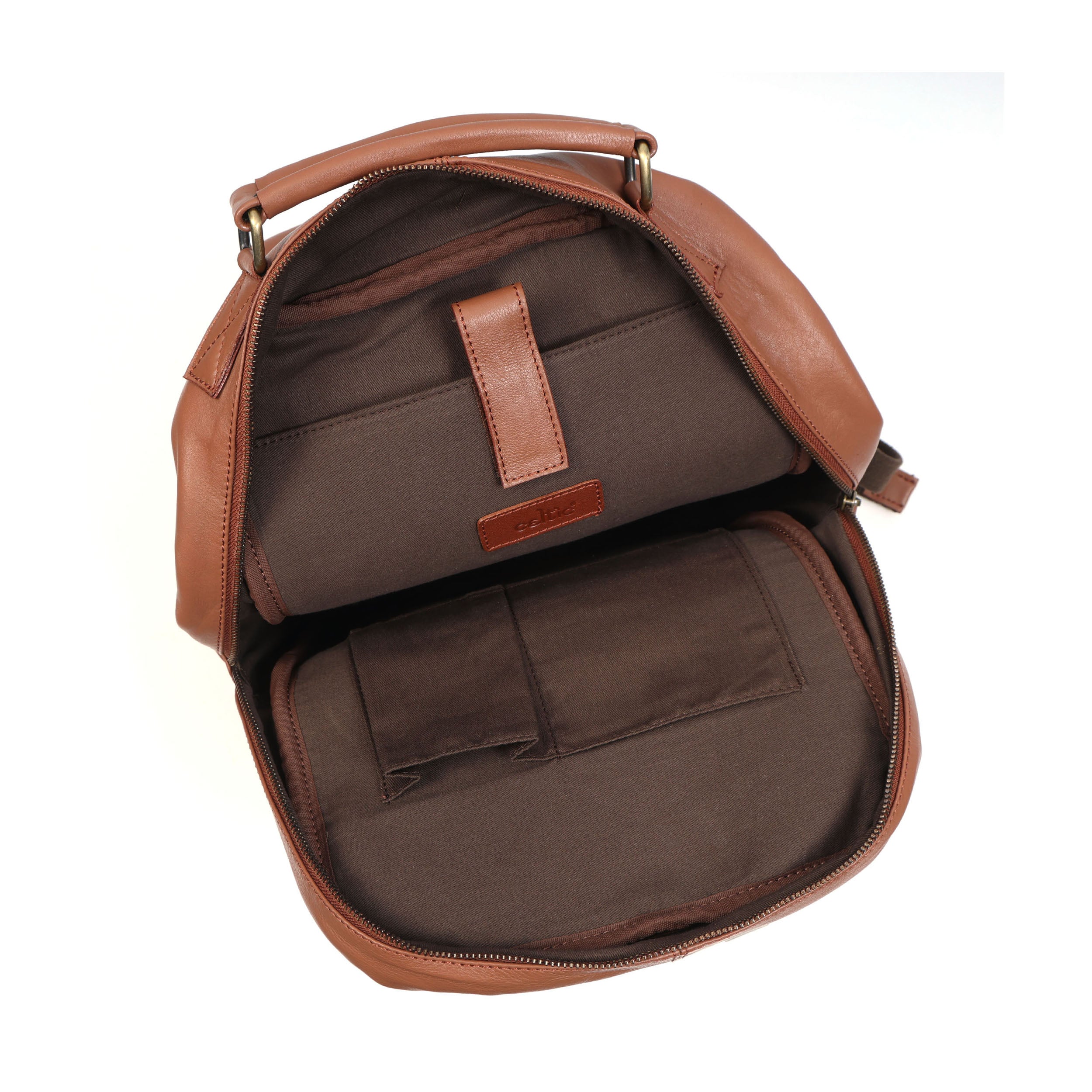 Premium Genuine Leather Backpack with Laptop Compartment & Multiple Zip Pockets