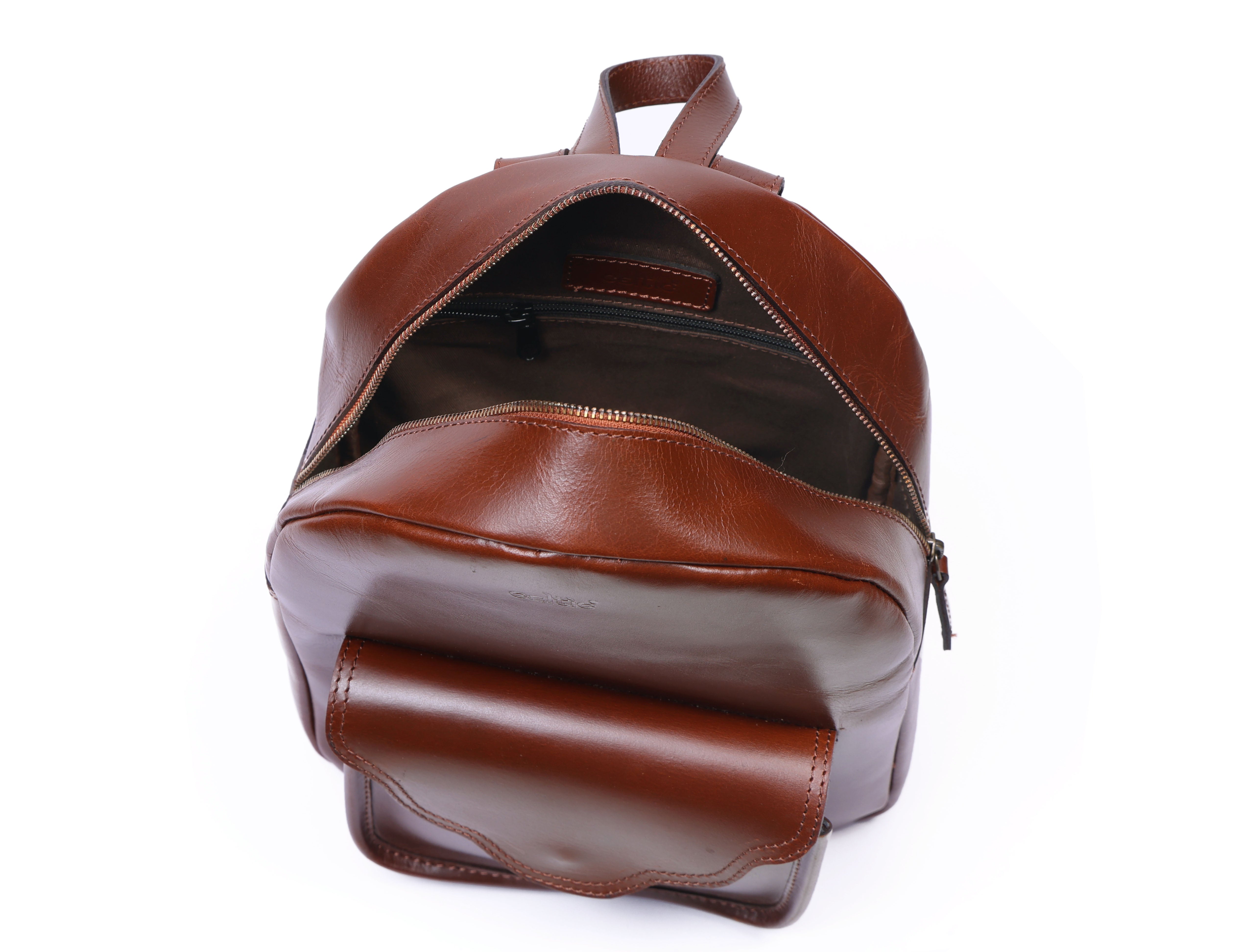 Genuine Leather Mini Backpack for Women with Front Pocket Classic Brown Daypack