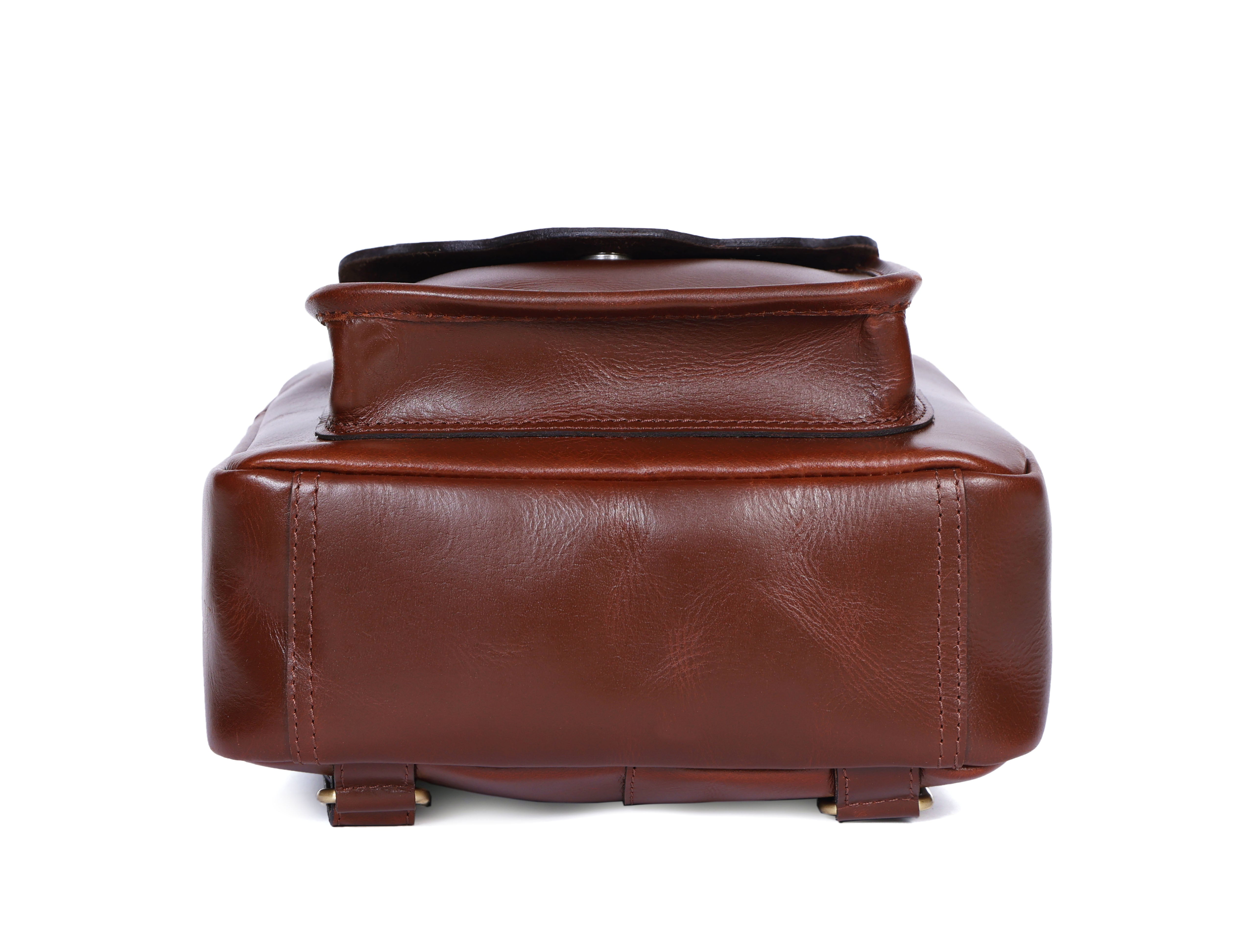 Genuine Leather Mini Backpack for Women with Front Pocket Classic Brown Daypack