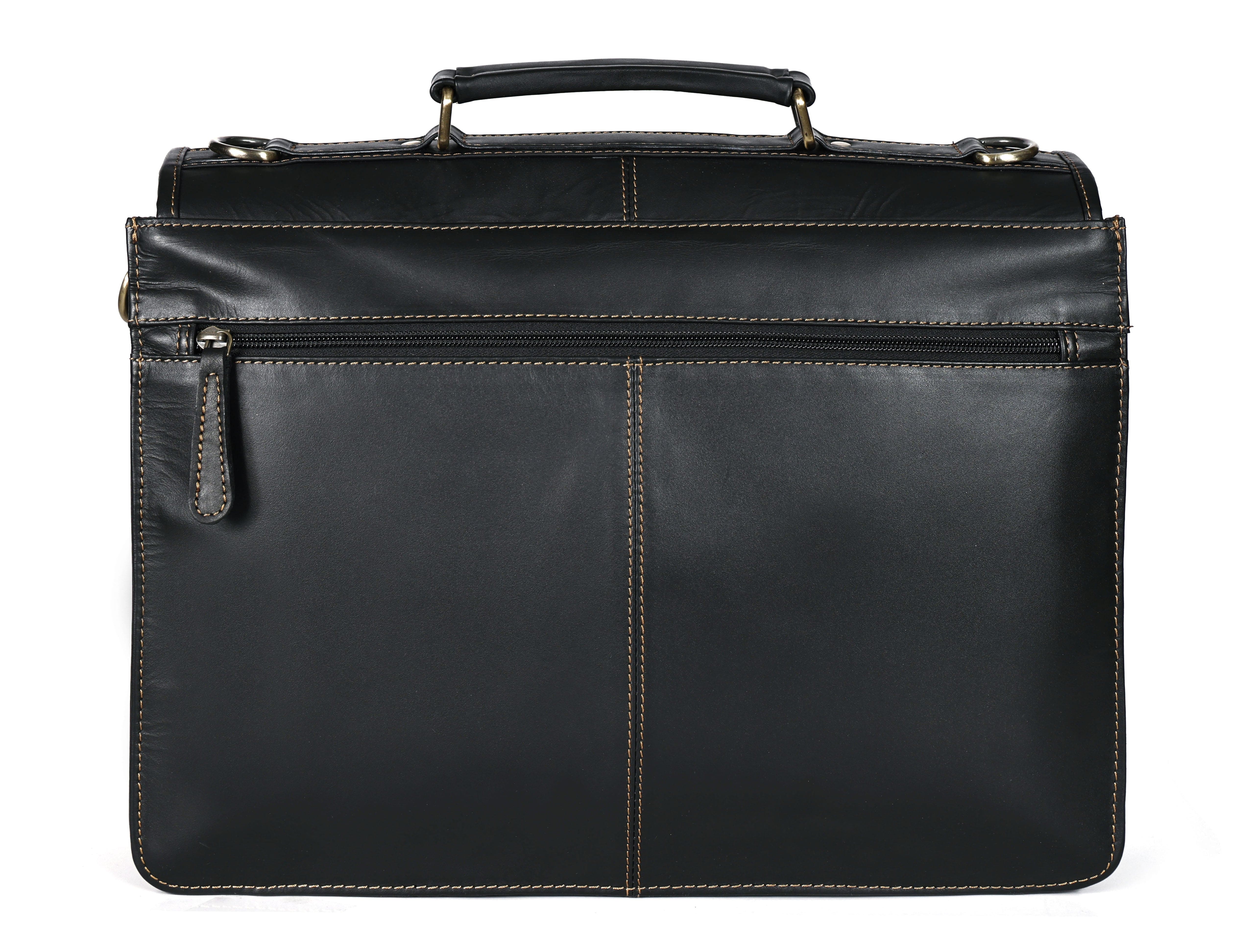 Premium Export Quality Black Leather Laptop Messenger Bag | Multi-Compartment Office Briefcase
