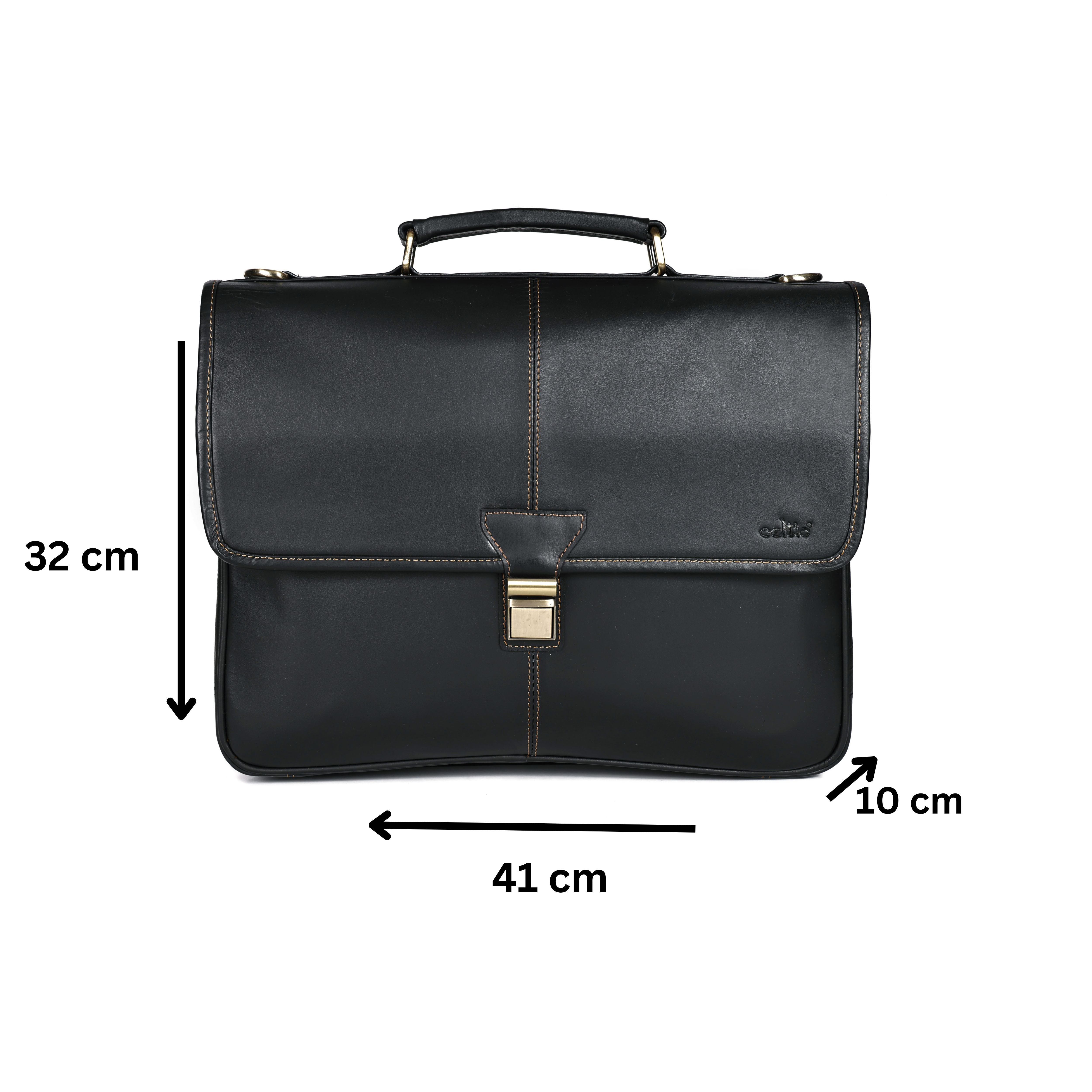 Premium Export Quality Black Leather Laptop Messenger Bag | Multi-Compartment Office Briefcase