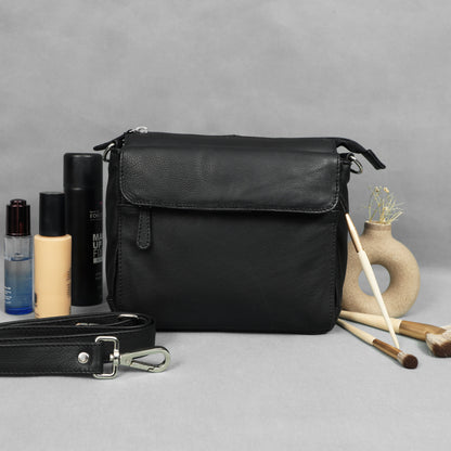Premium Genuine Leather Crossbody Bag with Flap Closure & Adjustable Strap