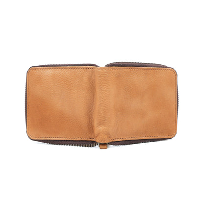 Premium Genuine Leather Zip-Around Compact Wallet