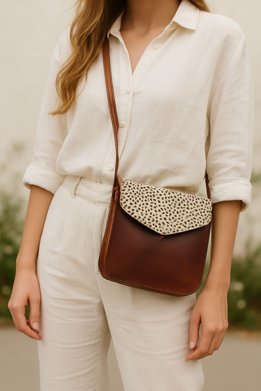 Premium Brown Leather Hairon Sling Bag  Lightweight Everyday Crossbody
