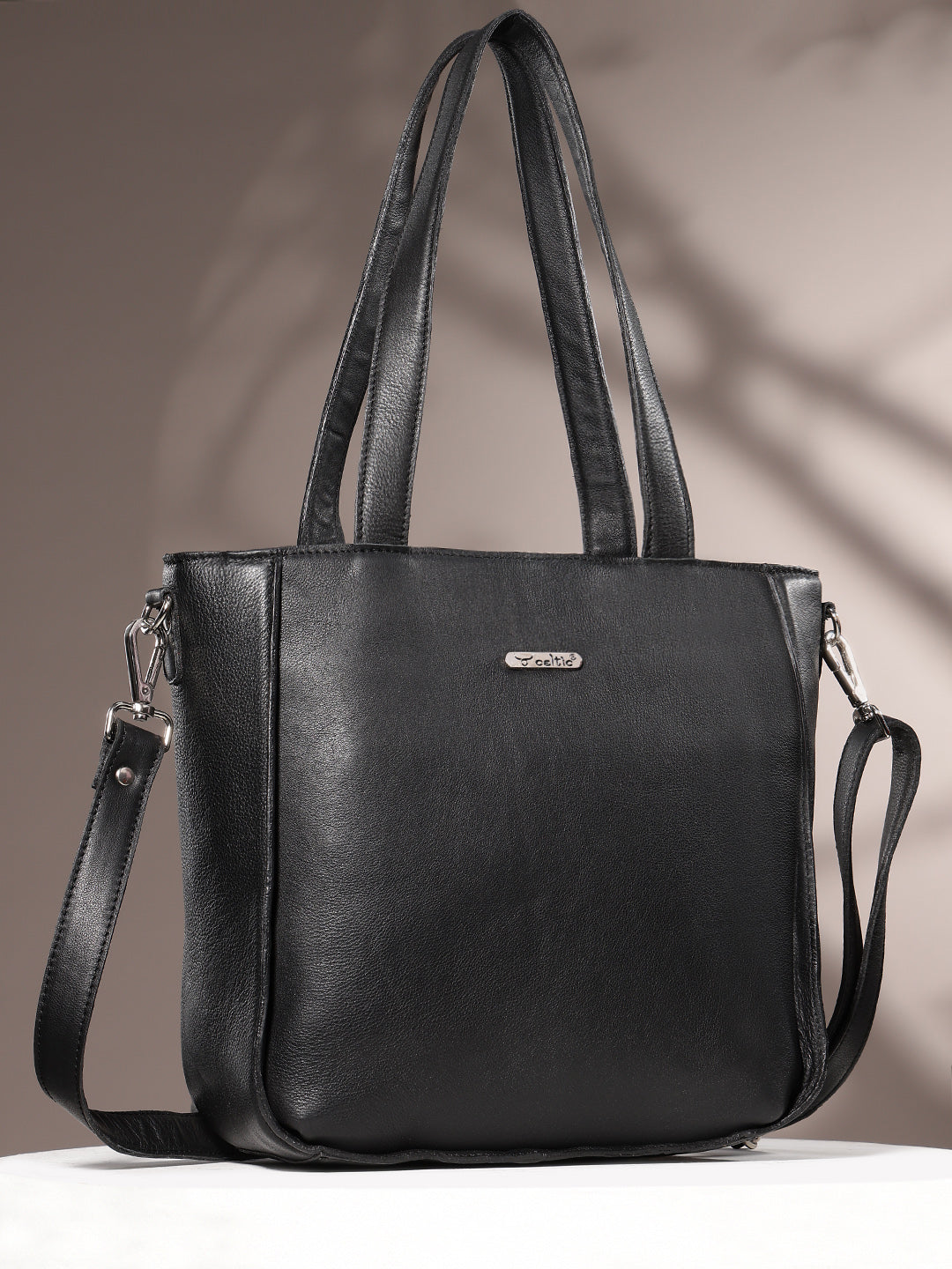 Premium Export Leather Tote Bag with Zip Closure & Detachable Shoulder Strap