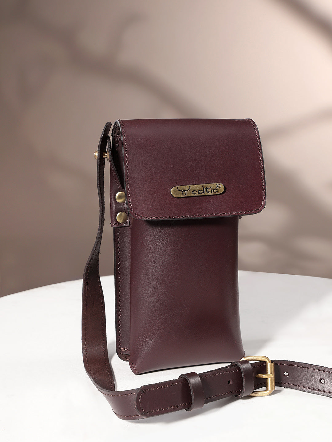 Genuine Leather Mobile Pouch with Fixed Sling Hands-Free, Stylish & Durable.
