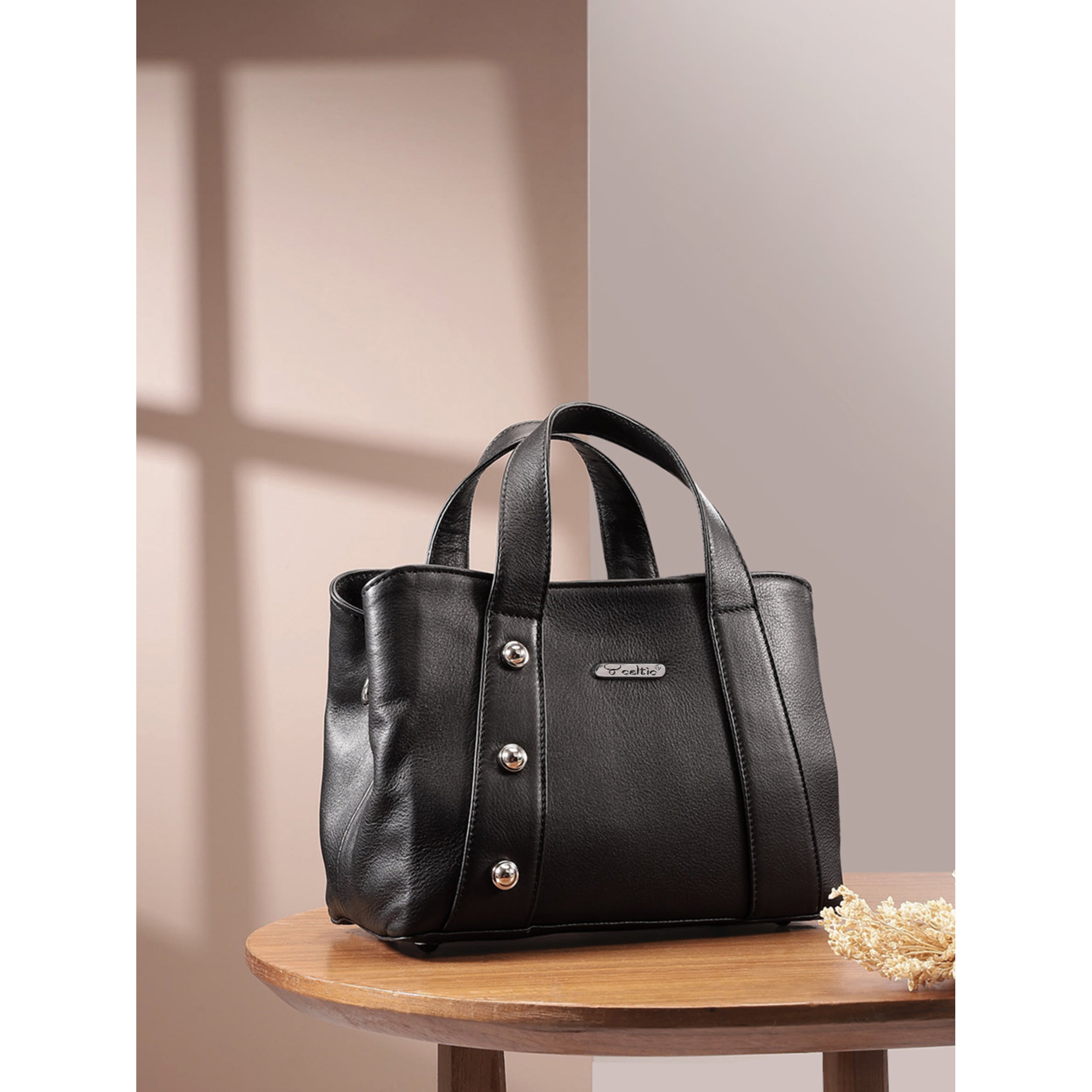 Premium Structured Leather Handbag with Dual Carry Handles, Adjustable Strap & Zip Pocket