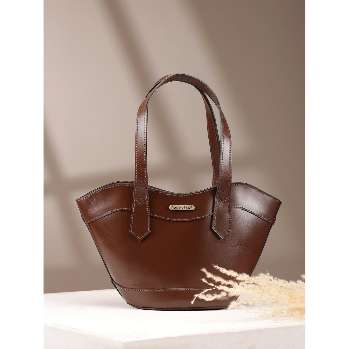 Premium Genuine Leather Mini Tote Bag with Dual Handles & Detachable Shoulder Strap